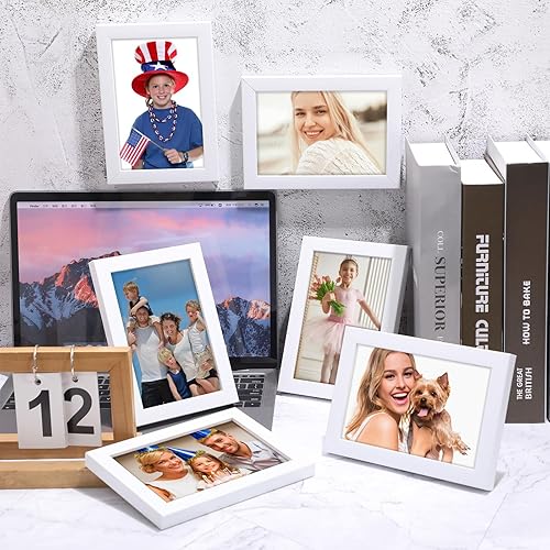 Miniatura 7 de Roowest Juego de 24 marcos de fotos de madera a granel con hoja acrílica, marcos de fotos pequeños con clavos invisibles y ganchos en S para pared y