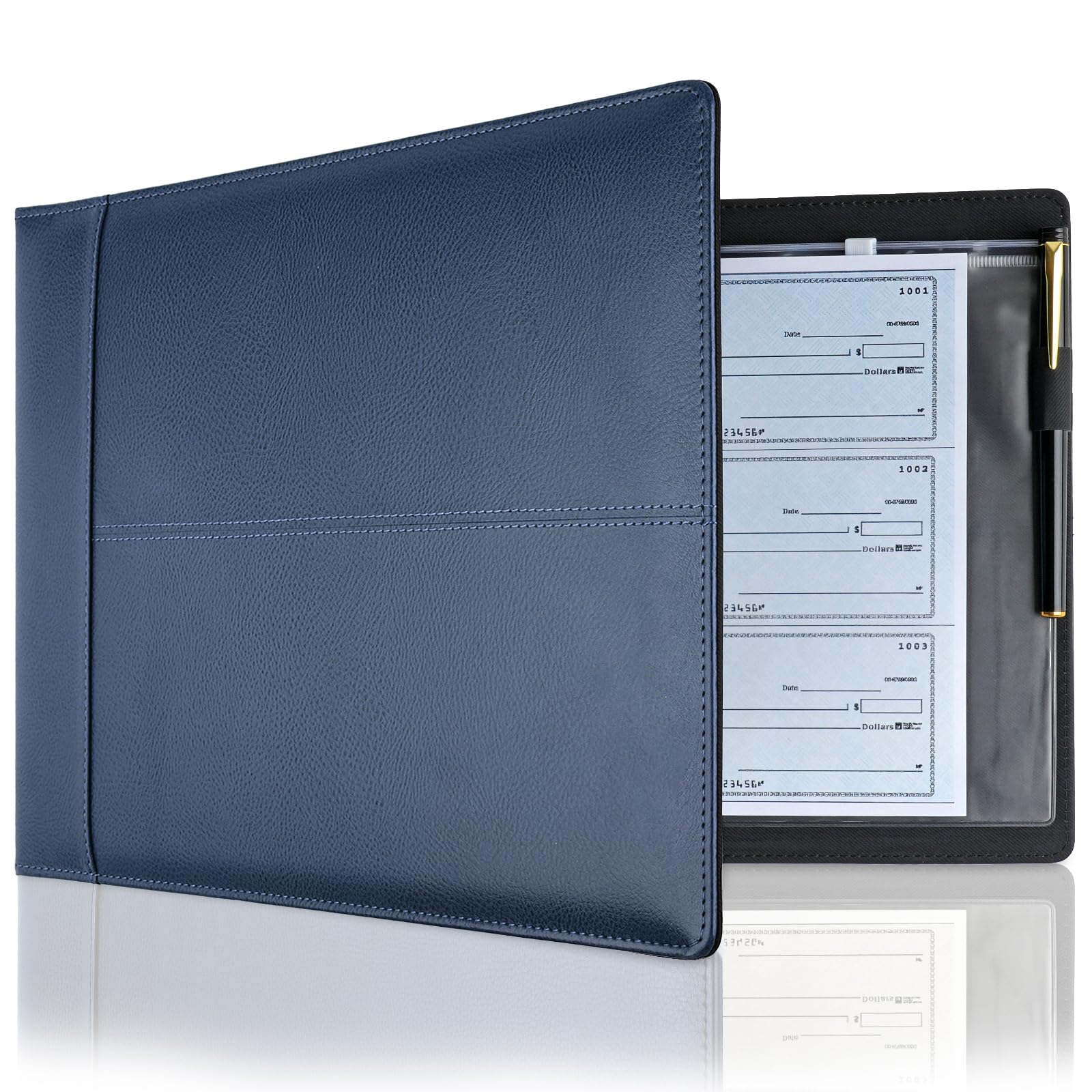 Raccoglitore professionale a 7 anelli, in pelle PU di alta qualità, organizer per assegni 3 su una pagina, perfetto per affari e finanze personali, adatto per fogli da 22,3 x 33 cm, capacità 600