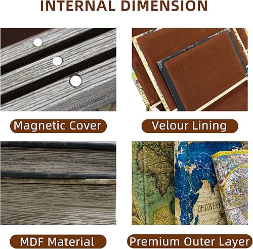 Miniatura 5 de Juego de 3 cajas decorativas para libros, cajas de almacenamiento de recuerdos falsos con patrón de mapa del mundo antiguo, regalo de graduación