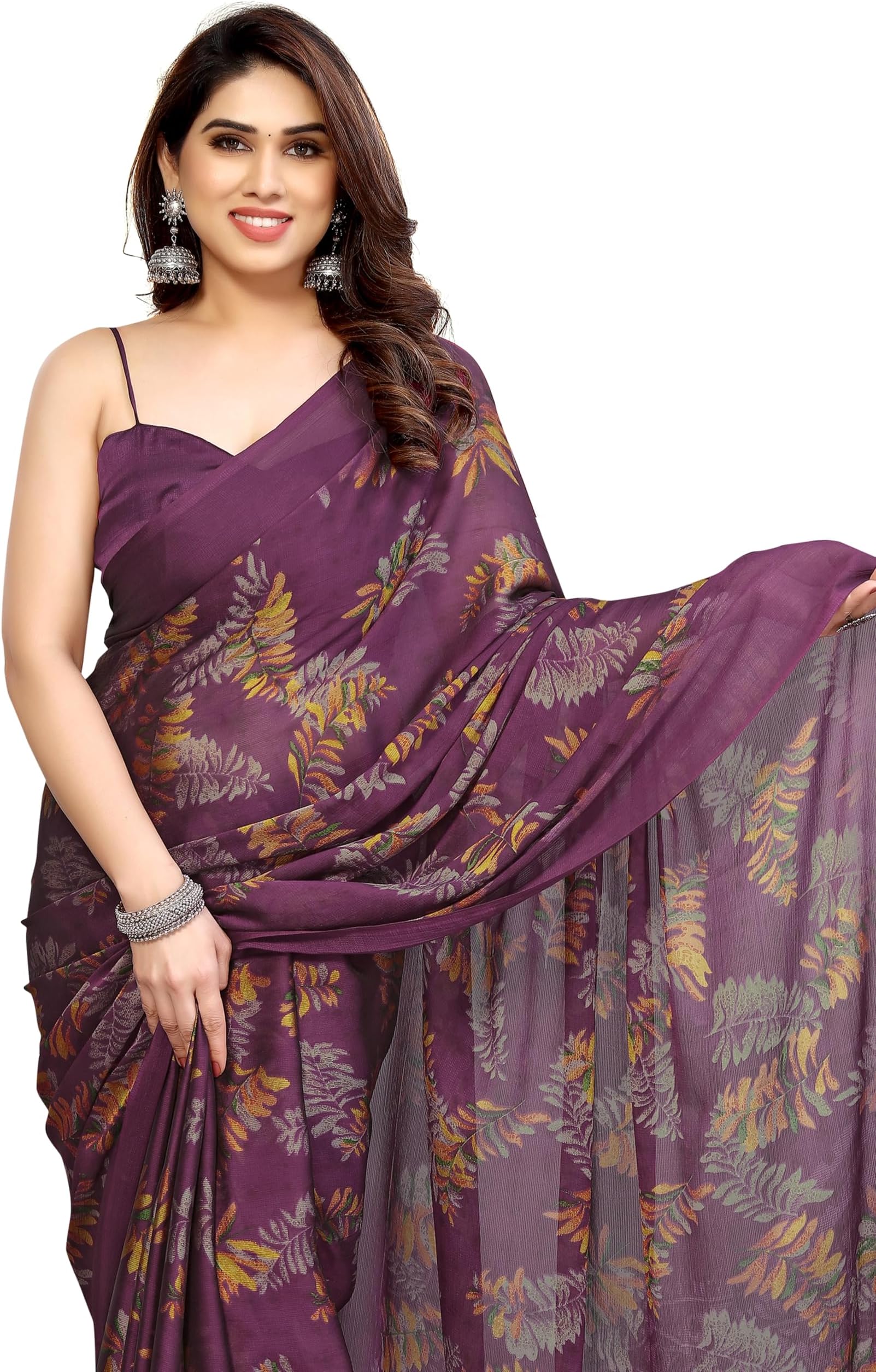 MIRCHI FASHION Women's Stylish Chiffon Block Print Saree with Blouse Piece