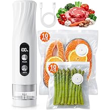 Babacom Portable Handheld Vacuum Sealer Machine with Visible Water Tank, 60kPa Powerful Compact Food Vacuum Sealer Machine, One-Touch Auto Seal & Pulse Mode for Delicate Foods, 20 Reusable Bags