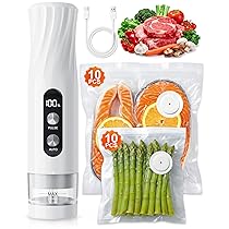 Babacom Macchina Sottovuoto Alimenti Portatile con Serbatoio Visibile, 60kPa Potente Vacuum Sealer, Sigillatura Auto con un Tocco e Modalità Impulso per Alimenti Delicati, 20 Sacchetti Riutilizzabili