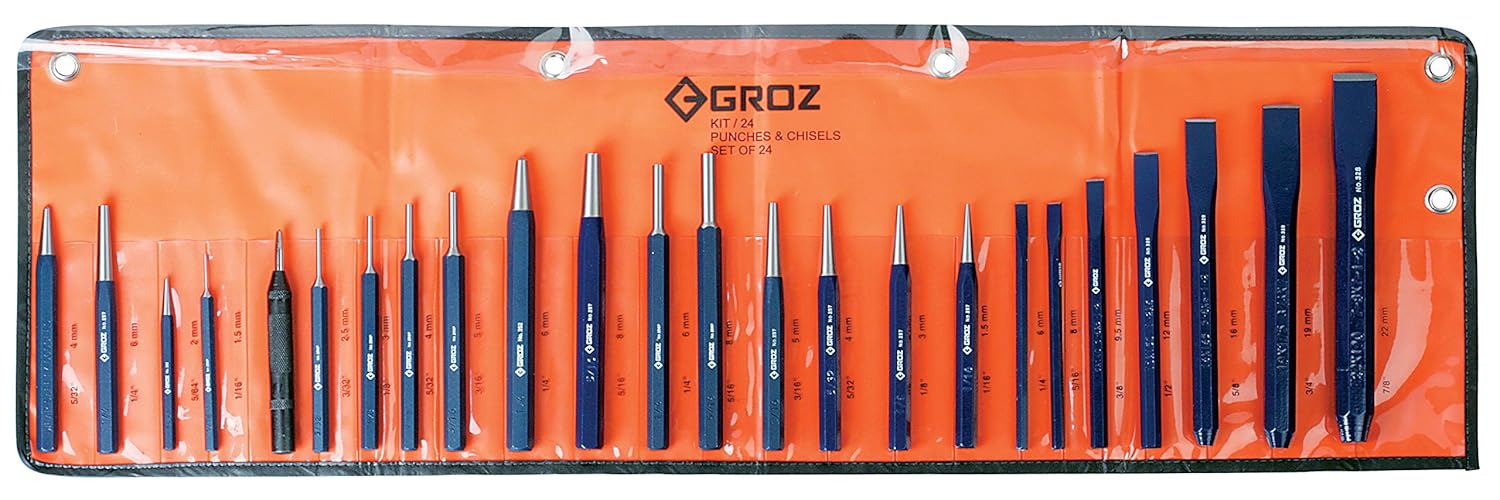 Groz 33003 Punch and Chisel Set, 24pc with Pouch