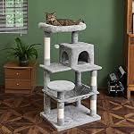 Catinsider 46.5 inches Cat Tree Multi-Level Cat Tower with Sisal-Covered Scratching Posts, Plush Perches, Hammock and Condo for Cats Light Gray