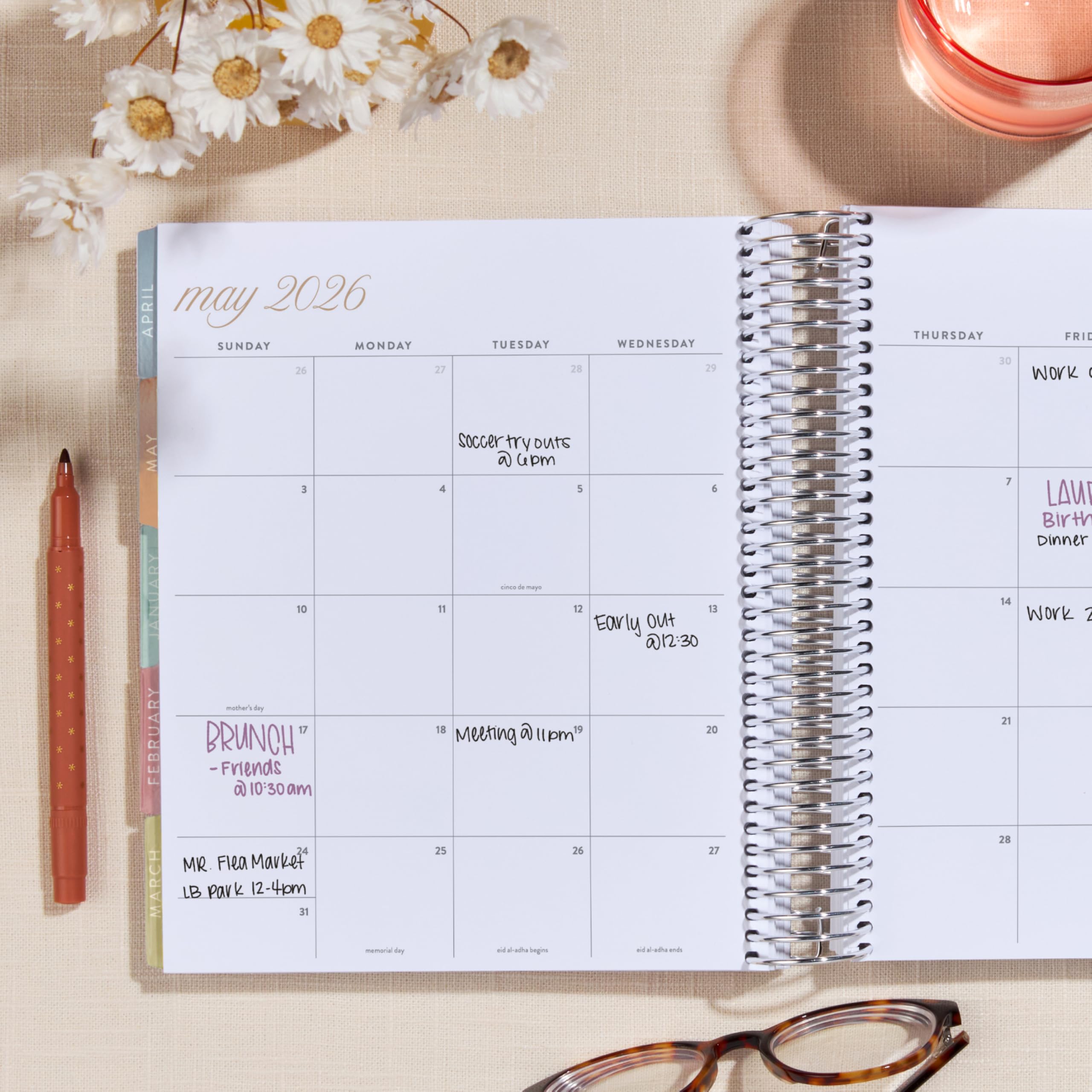 Erin Condren Agenda 12 mesi a spirale (luglio 2025 - giugno 2026), agenda settimanale e mensile da 17,8 x 22,9 cm, 36,3 kg, carta con grammatura testo, strati colorati, tema bouquet, layout verticale