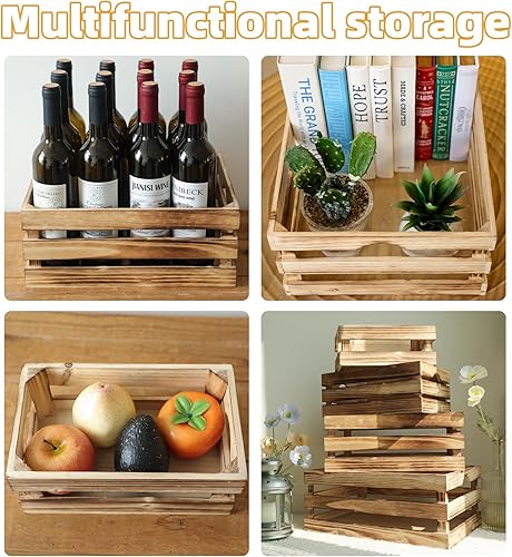 Miniatura 5 de Juego de 4 cajas de almacenamiento decorativas grandes de madera antorchada, cajas de madera anidadas para exhibición rústica, cajas de Marrón