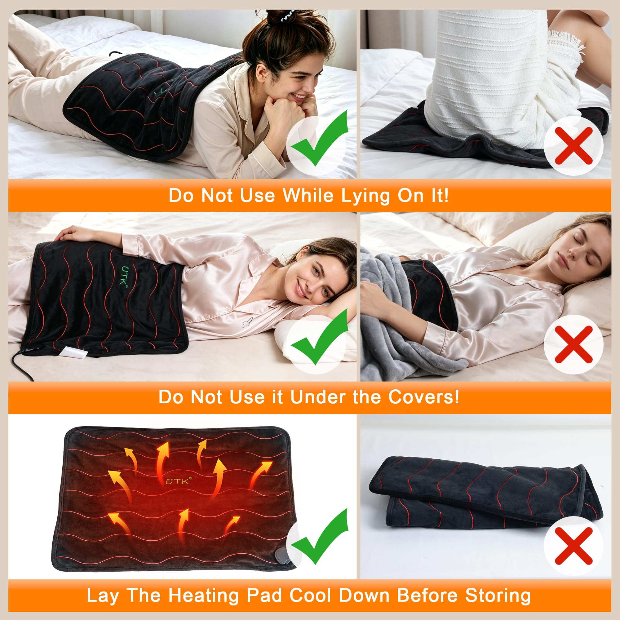 UTK Almohadilla térmica grande por infrarrojos lejanos para aliviar el dolor de espalda, almohadillas térmicas eléctricas XL con turmalina para cuello y hombros, calambres menstruales, regalos para