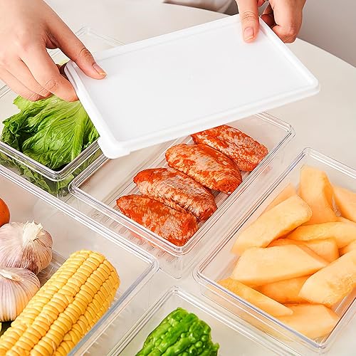 Miniatura 4 de OKUMEYR Contenedor de almacenamiento de tocino transparente con tapa, caja de almacenamiento de carne para refrigerador, organizador de alimentos