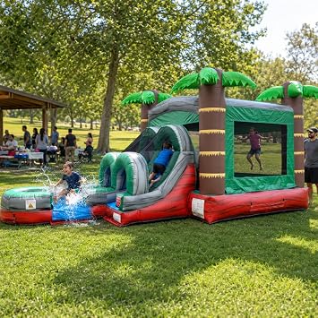 TentandTable Inflatable Bounce House Water Slide for Toddlers and Kids - Commercial Grade Bouncy Castle for Adults - Jump House, Includes Electric Air Blower - 26 L x 13 W x 14 H - Red Marble