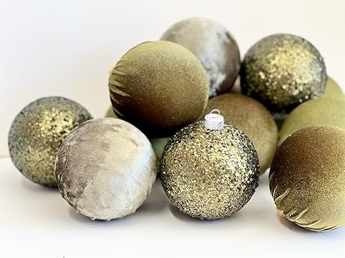 Miniatura 4 de Green Christmas Handmade Velvet Ornaments, Bulk Christmas Balls, Christmas Tree Bulbs, Christmas Decorations, Christmas Gift Idea, Set of 12