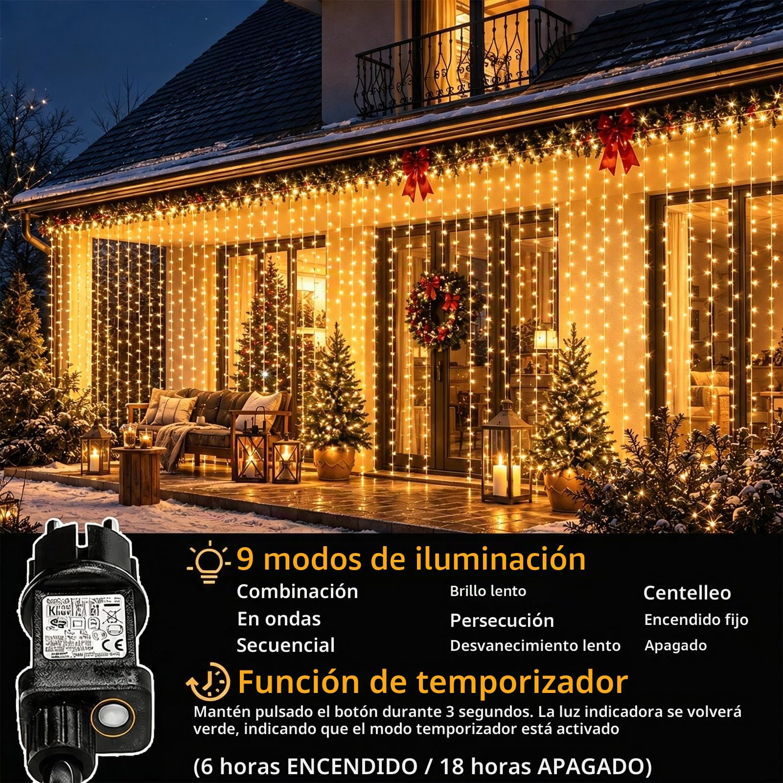 yowin 2 Piezas Cortina Luces Navidad 300 LED 3x3M Guirnalda Luces Exterior
