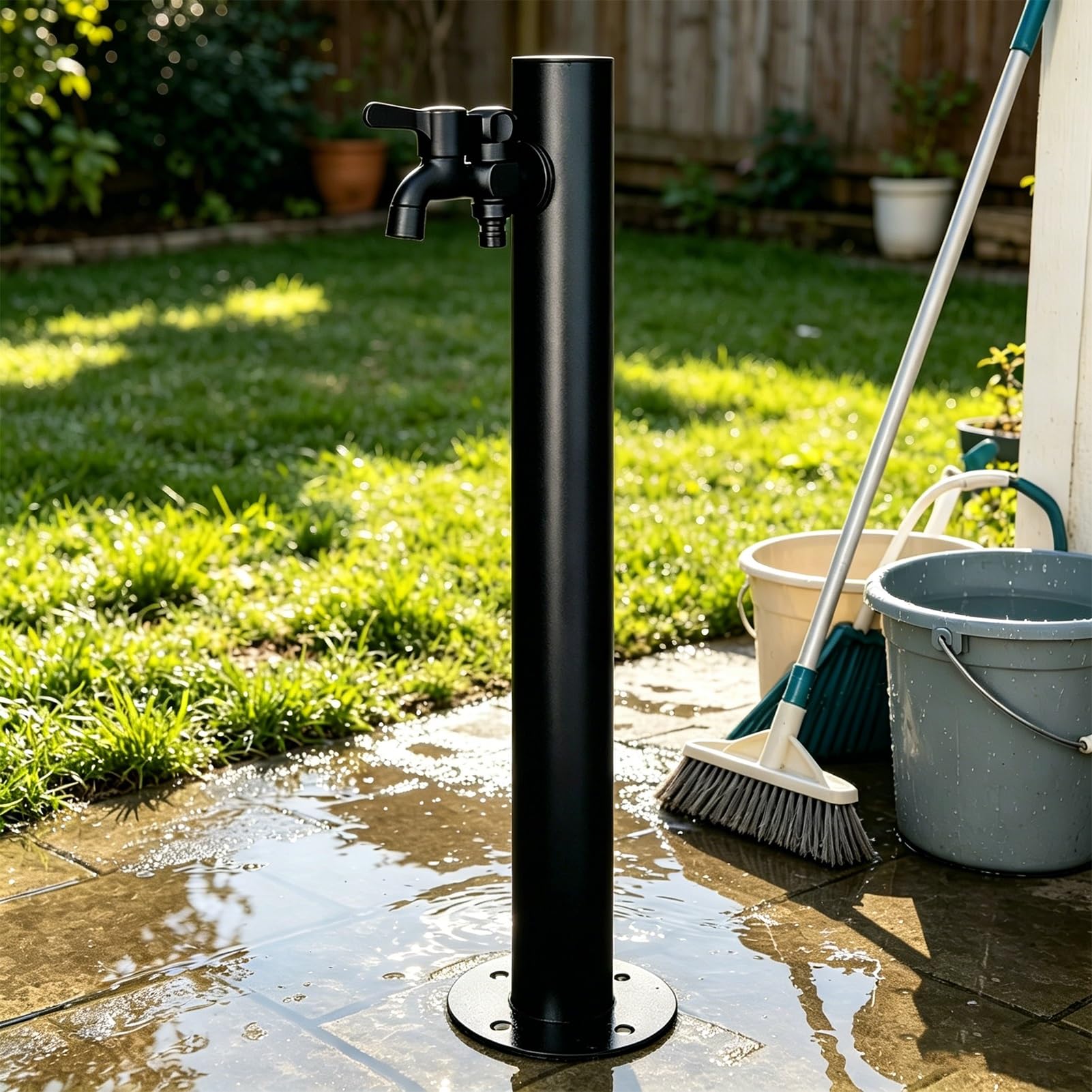 Outdoor Garden Water Column, 304 Stainless Steel Floor Mounted Hydrant Water Tap, Freestanding Water Pillar Faucet Stand for Villa Courtyard Park Pool