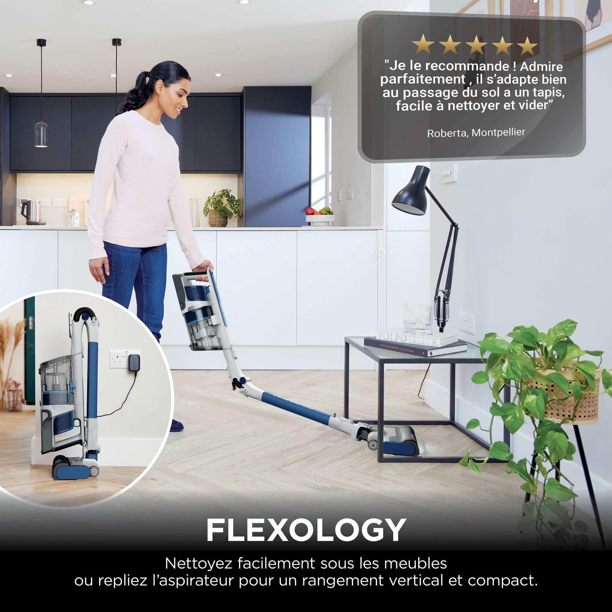 Shark PowerPro Aspirateur sans Fil, Technologie FloorDetect, Anti-emmêlement, Système Anti-allergène, Léger, Flexible, Mode Portatif, 50 Min d’autonomie, Bac à poussière XL, Bleu Métallisé IZ380EU