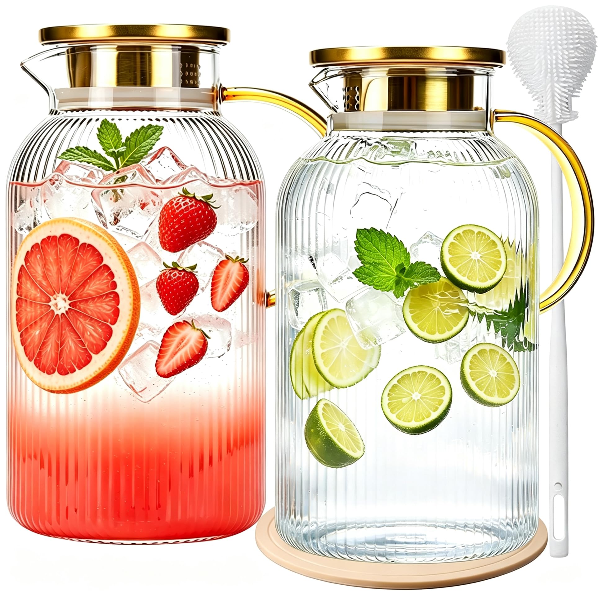 Glass Pitcher Set - 2 Pack Iced Tea & Coffee -1