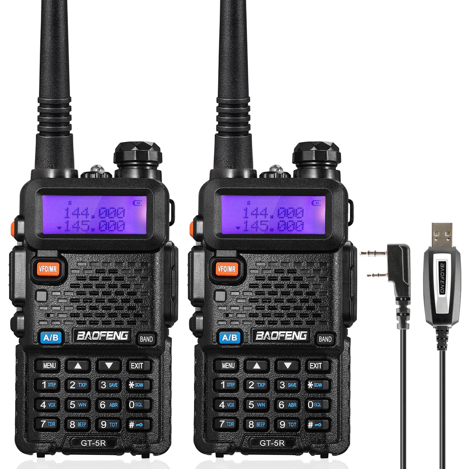 BAOFENG GT-5R Walkie Talkie 2pcs, Dual Band Funkgerät für UHF VHF 144-146/430-440MHz, große Reichweite mit Speicher für 128 Kanäle, 1800 mAh Akku, Kopfhörer für Erwachsene, Wird von Chirp unterstützt