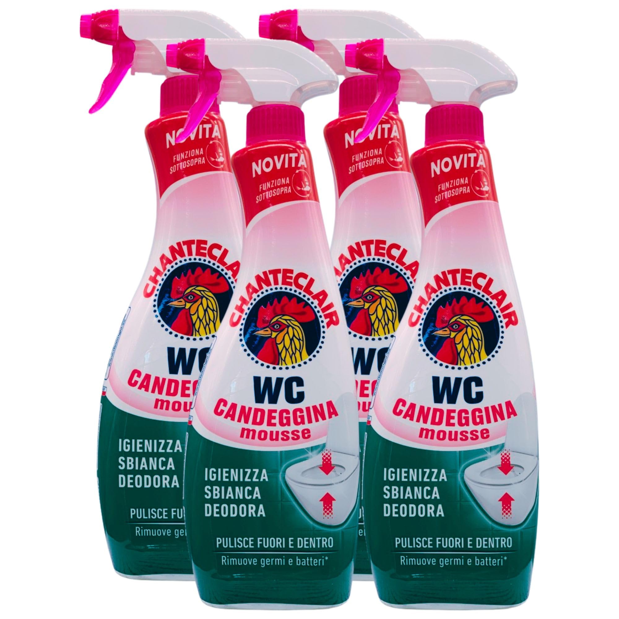Spray WC Candeggina Mousse, Deterge e Rimuove Germi e Batteri. Pulisce e Igienizza, Funziona Anche Sottosopra, Forza & Igiene 625ml (4 Spray)