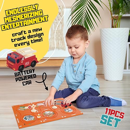 Miniatura 4 de Juguetes de pista de carreras para niños  (11 piezas) rompecabezas de azulejos magnéticos para niños juguetes para niños 3-5 con vehículo de camión