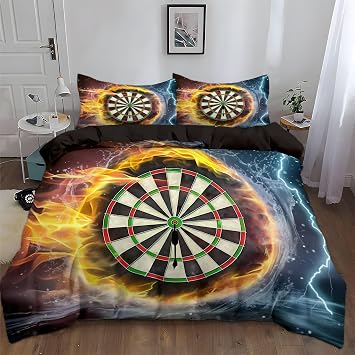Bedding Duvet Cover Set Twin, 2 Pcs Soft Microfiber Chocolate Duvet Cover with Water and Fire Darts Pattern 3D Printed Reversible Bedding Set with Zipper Corner Ties