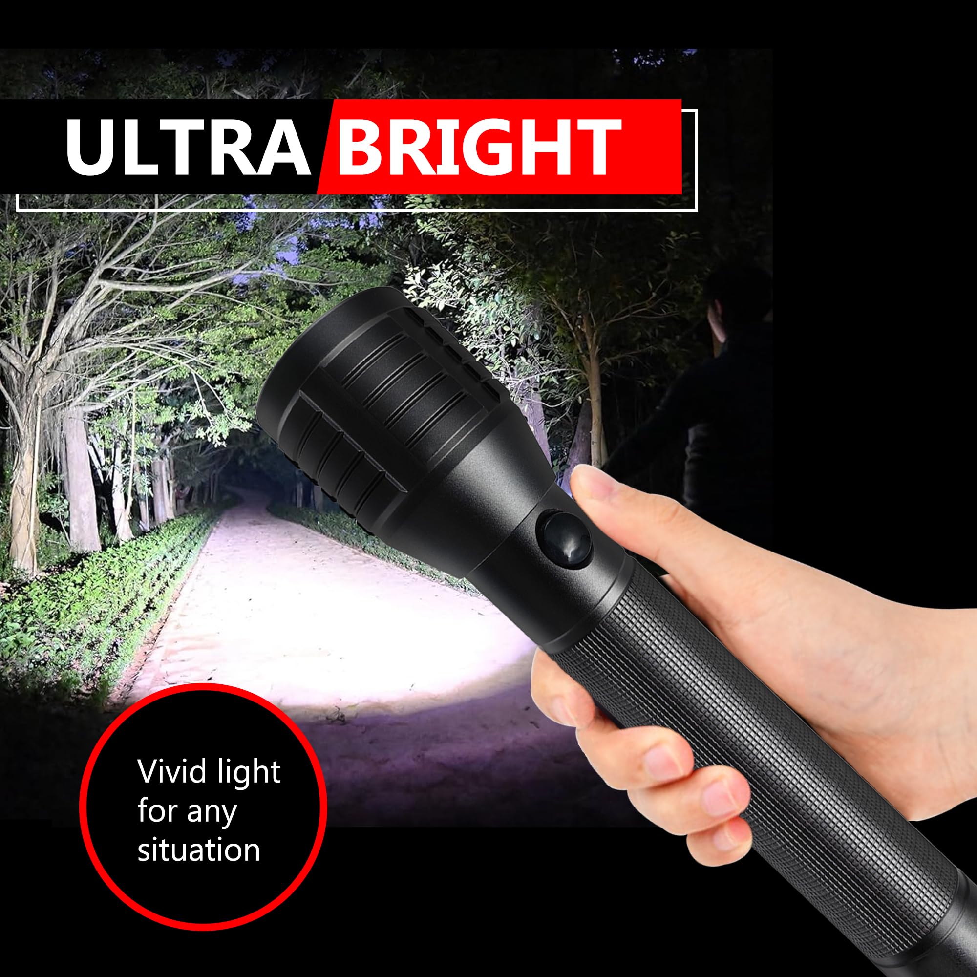 FADOMALL Heavy-Duty LED Flashlight – 2 D Cell, Zoomable, 3 Modes For Power Outages & Camping - View #11