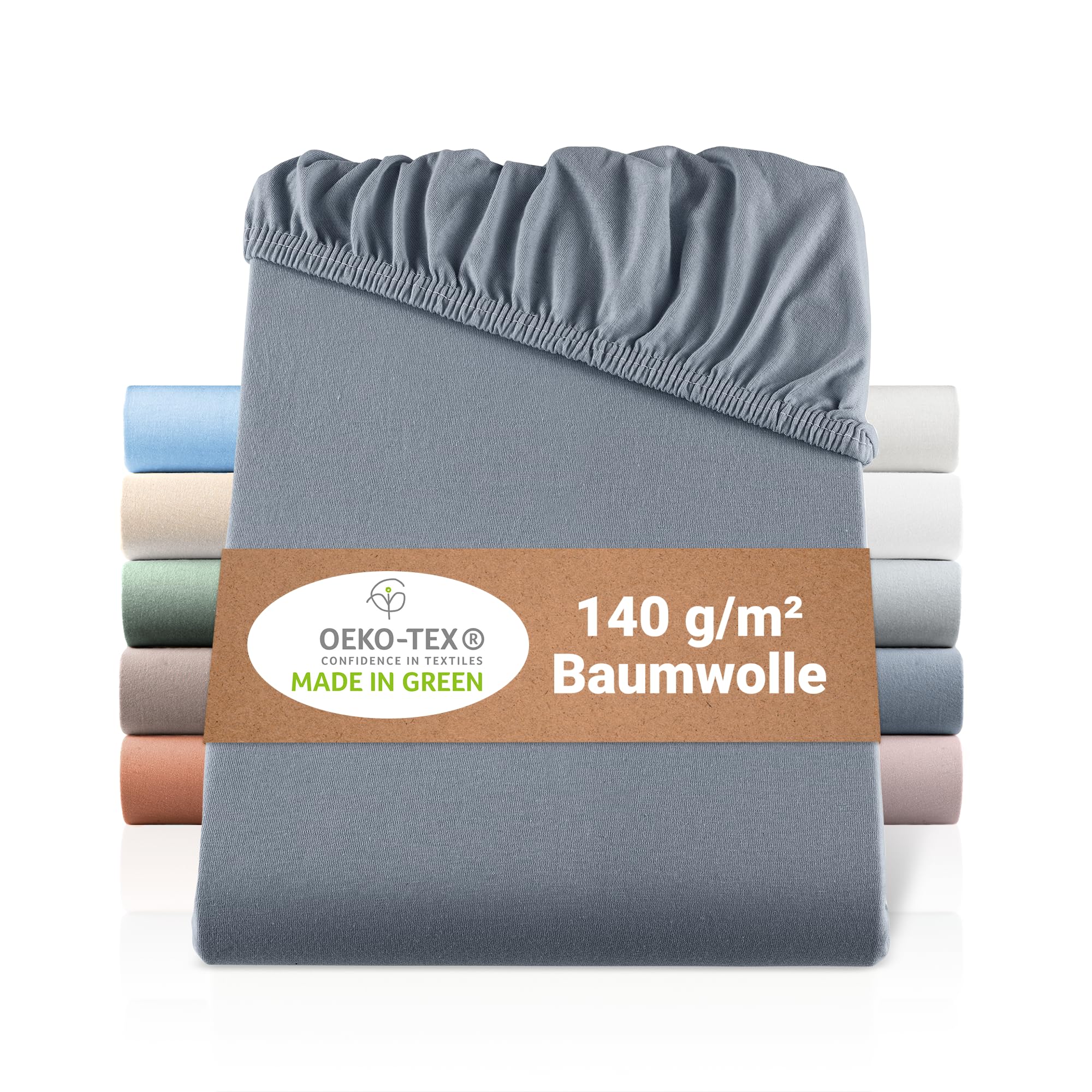 BaSaTex - Drap-Housse en Jersey Bio 90x200 cm - Drap-Housse en 100% Coton Bio certifié GOTS - 90x200-100x200 cm - Couleur : Anthracite