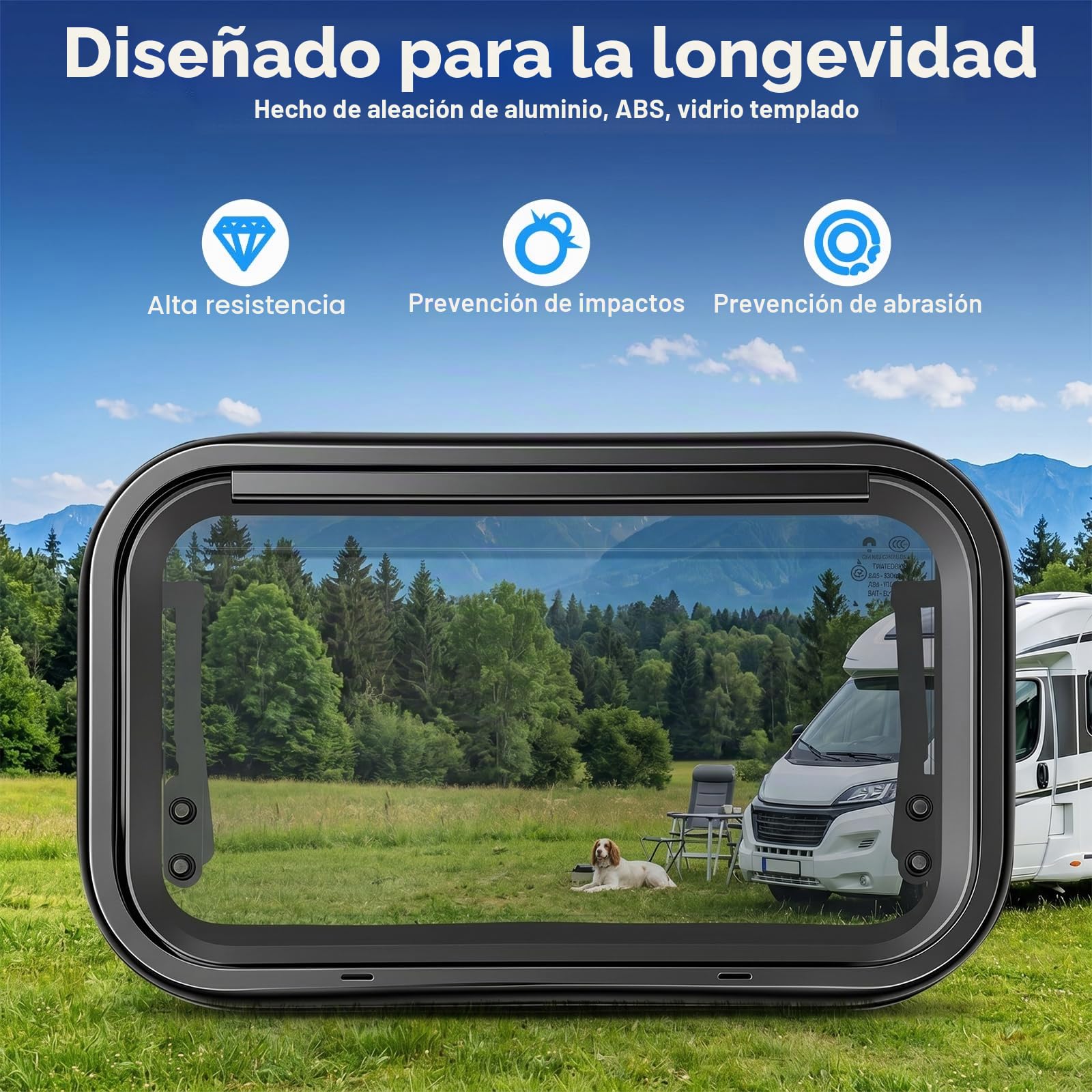 Ventana de exhibición para autocaravana, 500 x 300 mm, con cremallera, con protección solar, ventana lateral de aluminio, para RV, caravana, caravana, camper (redondeos)