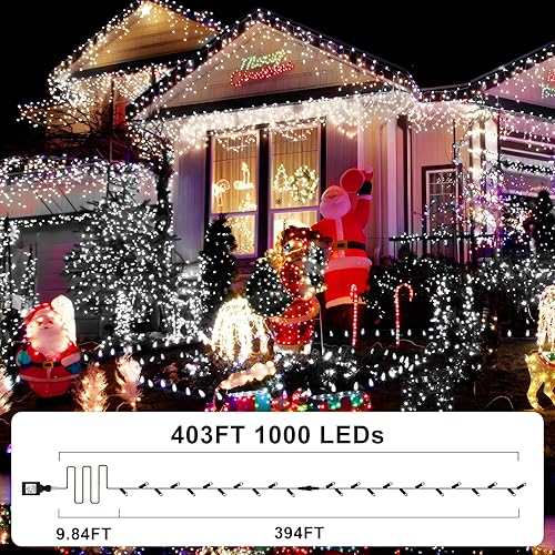 Vista 200 de KNONEW Guirnalda de 1000 luces LED de 394 pies, luces de Navidad para exteriores, 8 modos y temporizador, luces de hadas enchufables, impermeables
