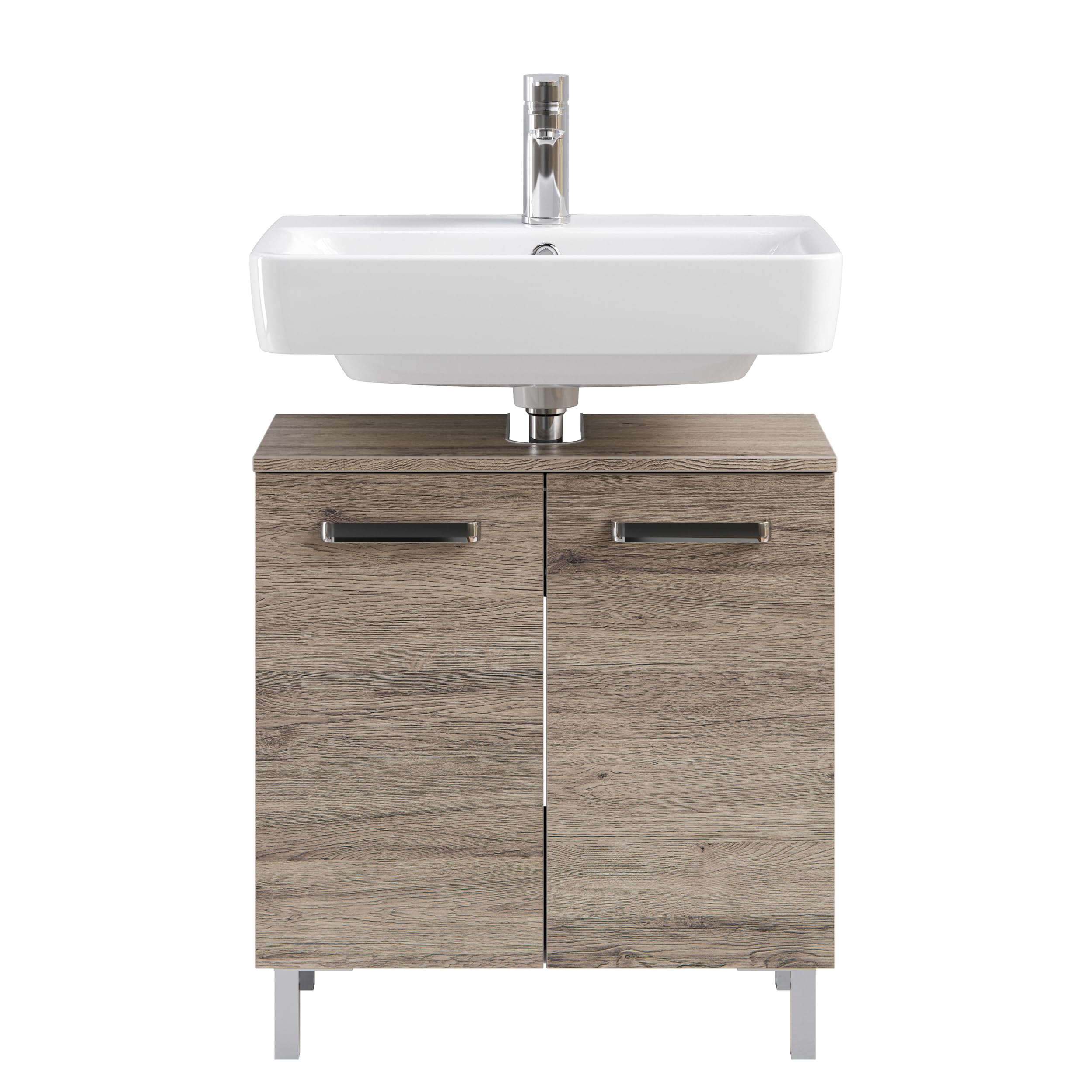 INK Wastafelonderkast - 80x45x37.6cm - 1 lade - push to open - horizontaal gefreesd Eiken