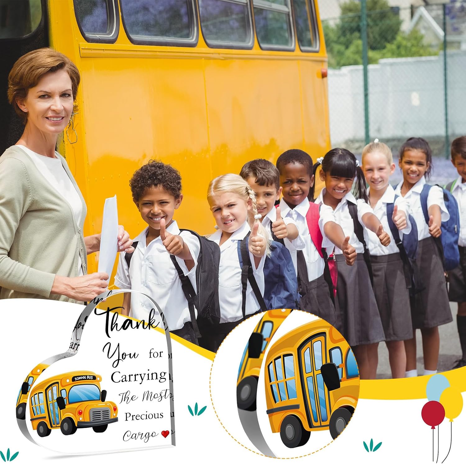 Qunclay School Bus Driver Appreciation Gifts Thank You for The Sweet Ride Acrylic Heart Theme Sign Buses Drivers Gift for Men Women Retirement Farewell Birthday Valentines Gift(Precious) - Image 7