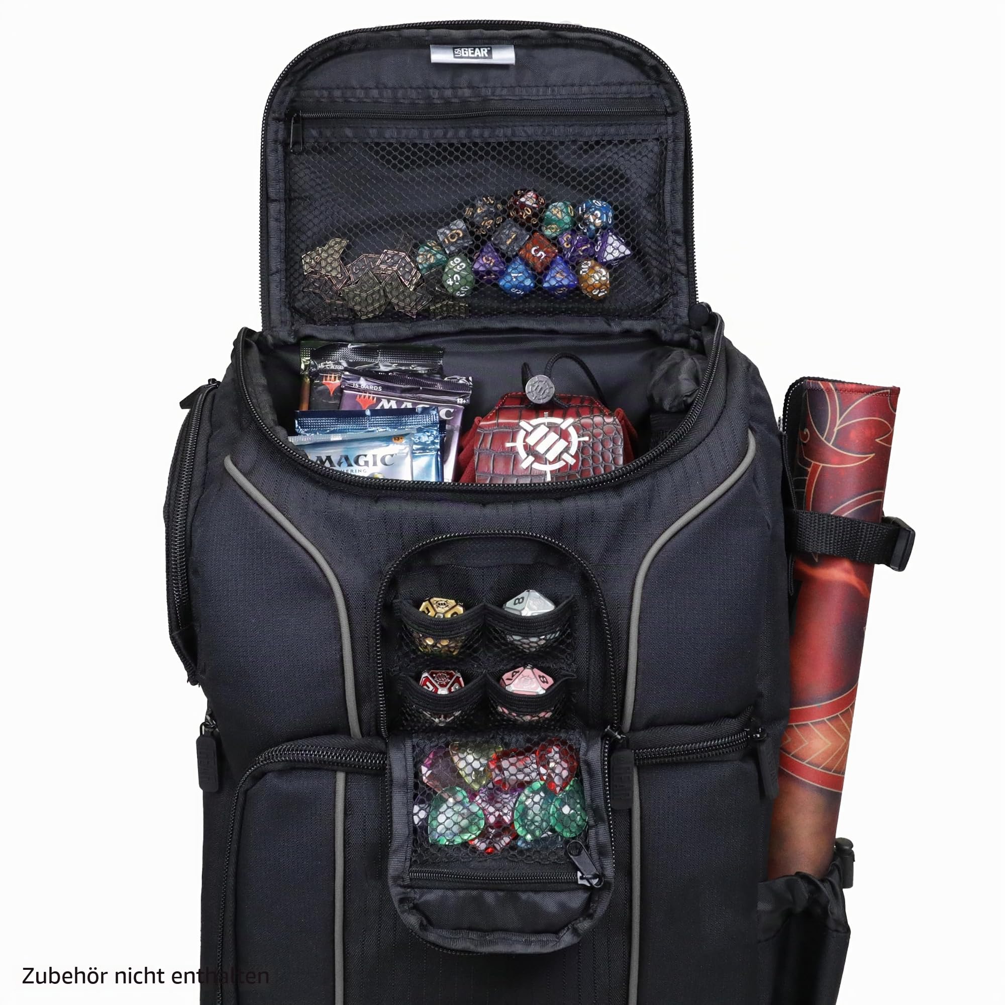 USA Gear MTG-Rucksack, Kompatibel mit Magic The Gathering, MTG-Deck und mehr - TCG-Rucksack Tasche mit Schultergurten, anpassbaren Trennwänden, TCG-Spielmattenhalter, Ordnerfach (Schwarz)