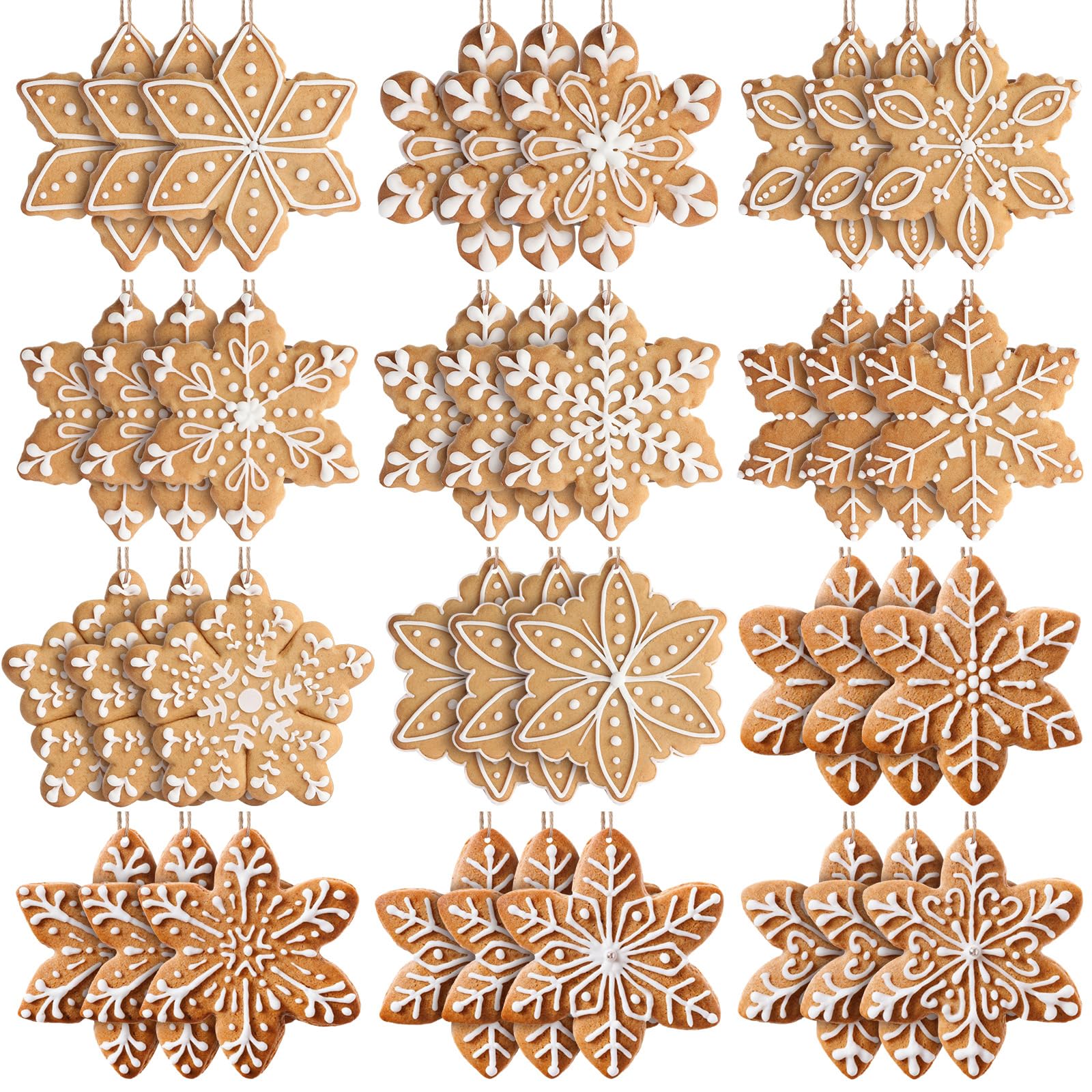 Soaoo 36 Pcs 7.9 Inch Gingerbread Snowflake Christmas Outdoor Decorations Large Hanging Christmas Ornaments Double Sided Xmas Plastic Decor for Xmas