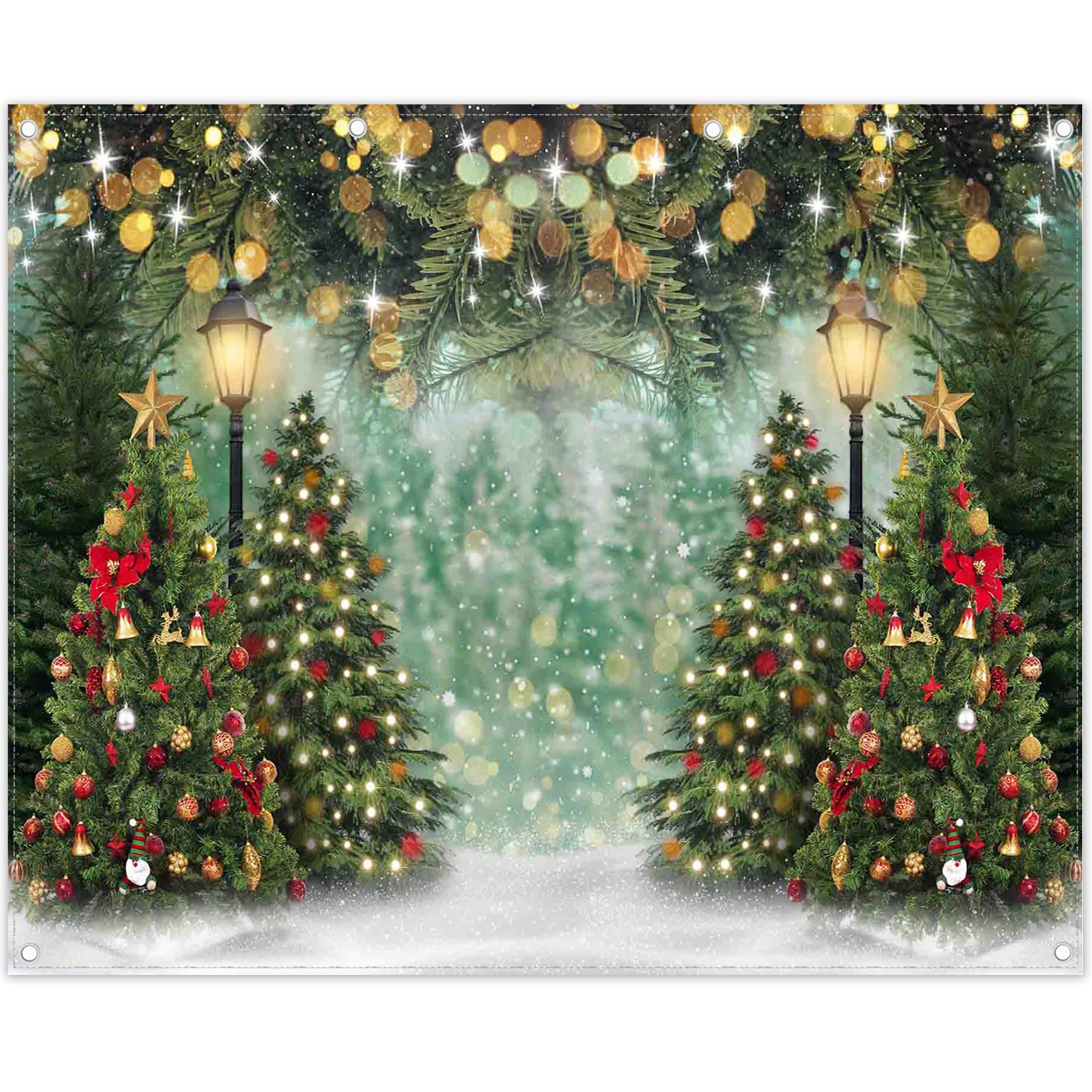 ZTHMOE 10x8ft Polyester Winter Christmas Tree Photography Backdrop Pine Tree Wonderland Background Xmas Santa Glitter Party Decorations Photo Banner
