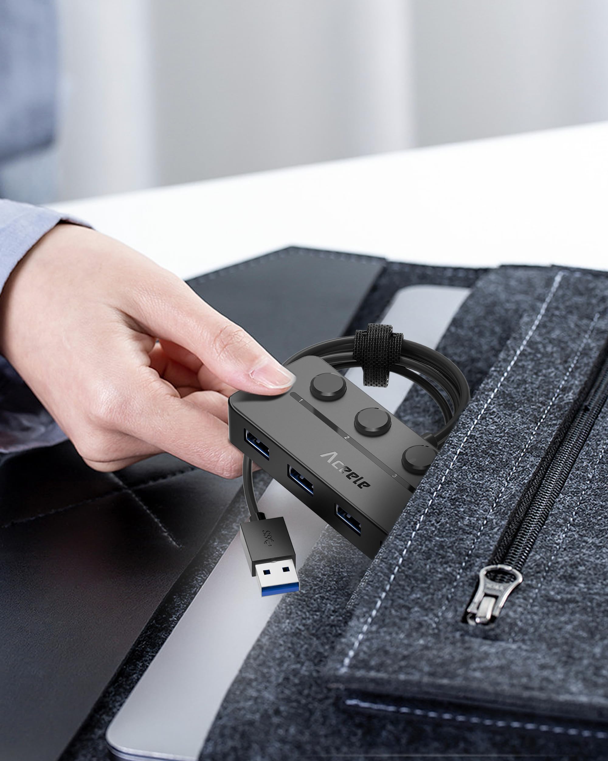 Aceele 4-portowy Koncentrator Usb Z Kablem Przedłużającym 120cm/4ft, Koncentrator Danych Usb A 3.0 Z Indywidualnymi Przełącznikami Zasilania Led Do Komputerów Pc, Laptopów, Pamięci Flash