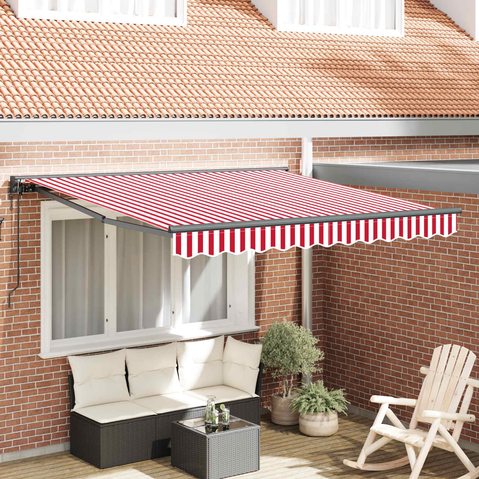 Markise Balkon & Terrasse 300x250 cm Rot Weiß Schwarz Alu Halbkassette Kurbel/Fernbedienung Polyester Garten Wohnmobil Sitzecke