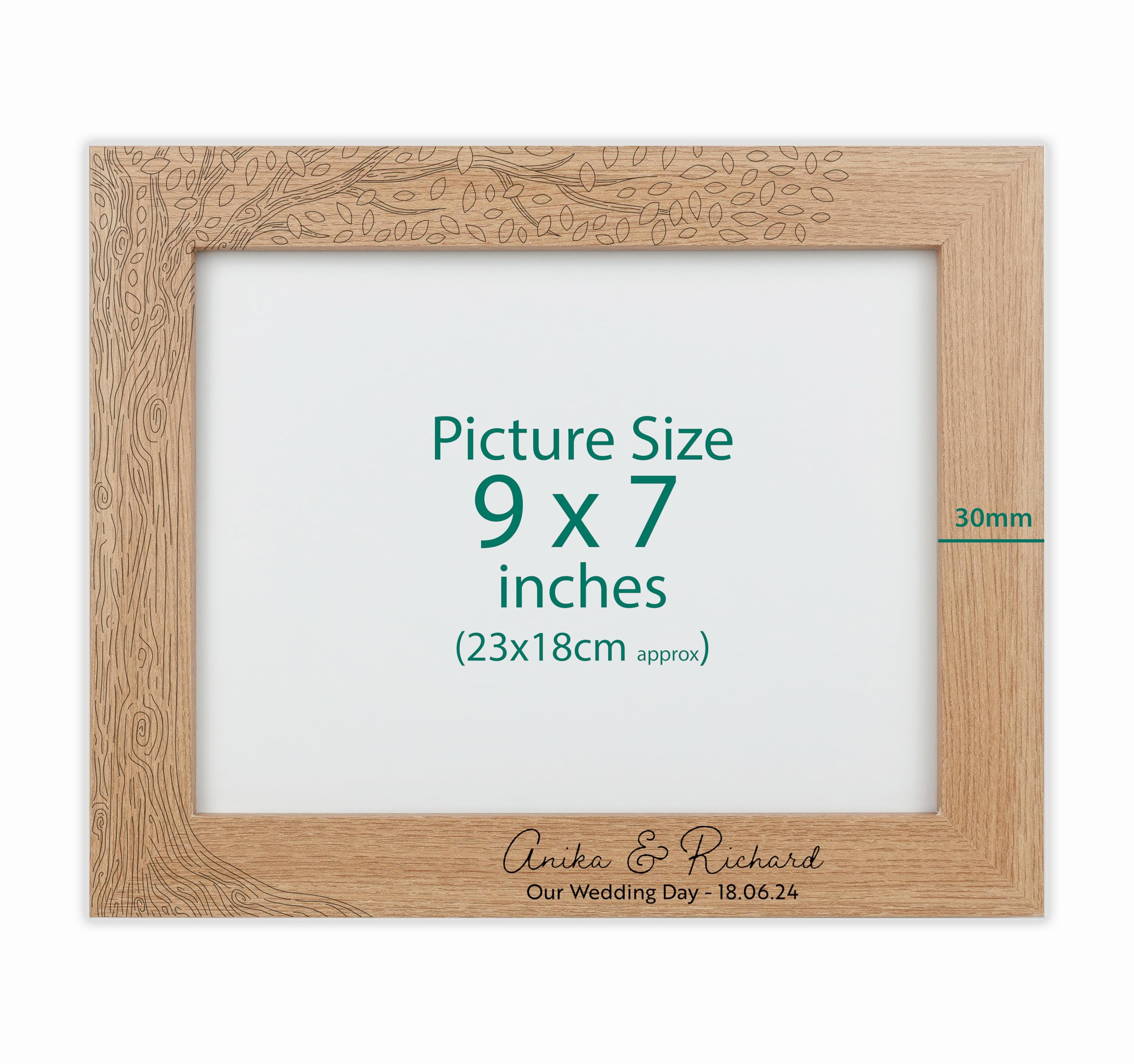 Personalised Engraved frame (Tree, Oak Effect, 9x7 Inches (Landscape))