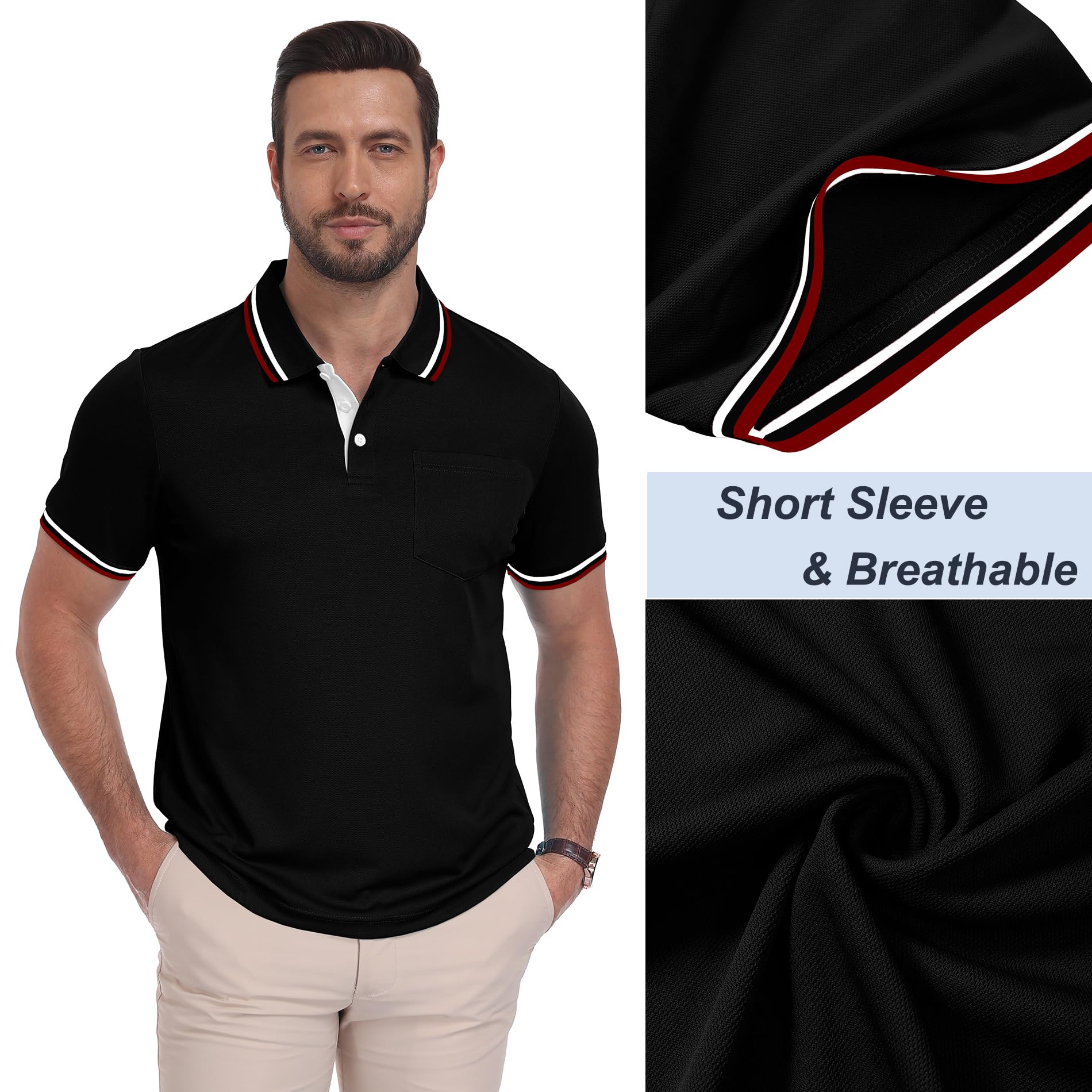 ZITY Polo Uomo Maniche Corte Pacco da 3 Polo Golf Tennis Estate Magliette Leggera e Traspirante T Shirt Primavera Camicie per Il Lavoro,Vacanze - 5
