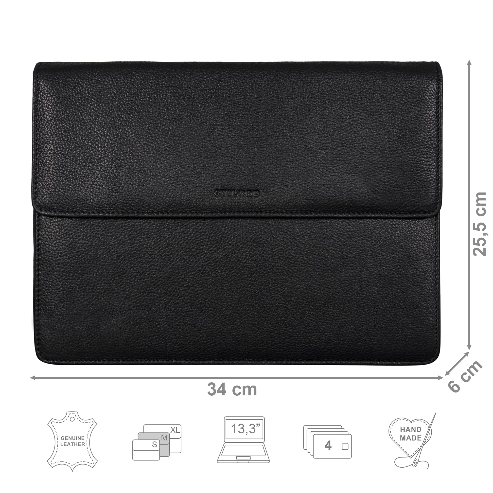 STILORD "Jackie Konferenzmappe Echtleder für 13.3 Zoll Schmale Dokumententasche für Büro Laptop schwarz A4 Mappe kleine Aktentasche Farbe:cannes - braun