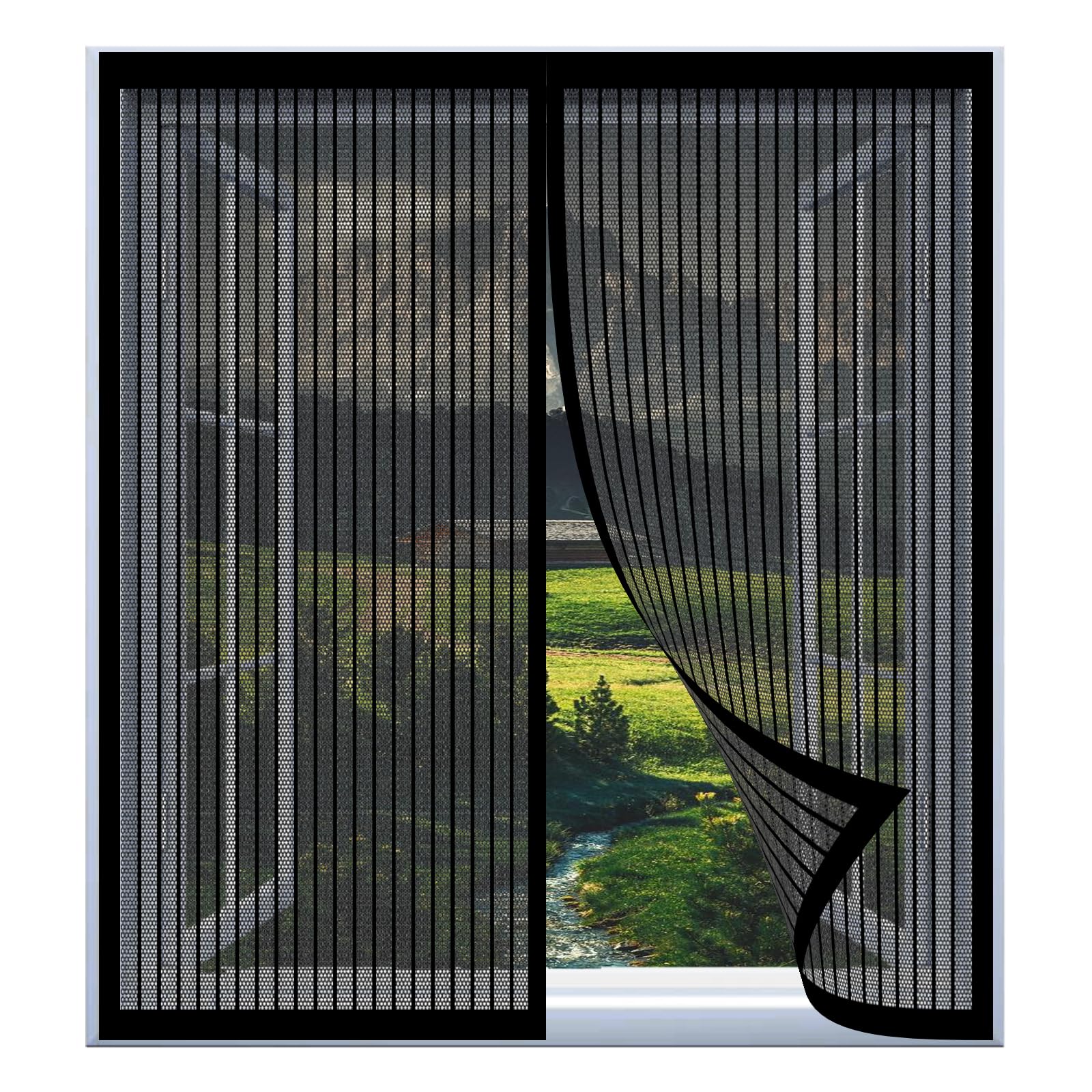 Yuanwan Black Magnetic Fly Screen Window Large 99 X 123 Cm Easy Installation No Drilling Or Screwing Magnetic Fly Screen For Windows Nets To Keep Bugs Out,