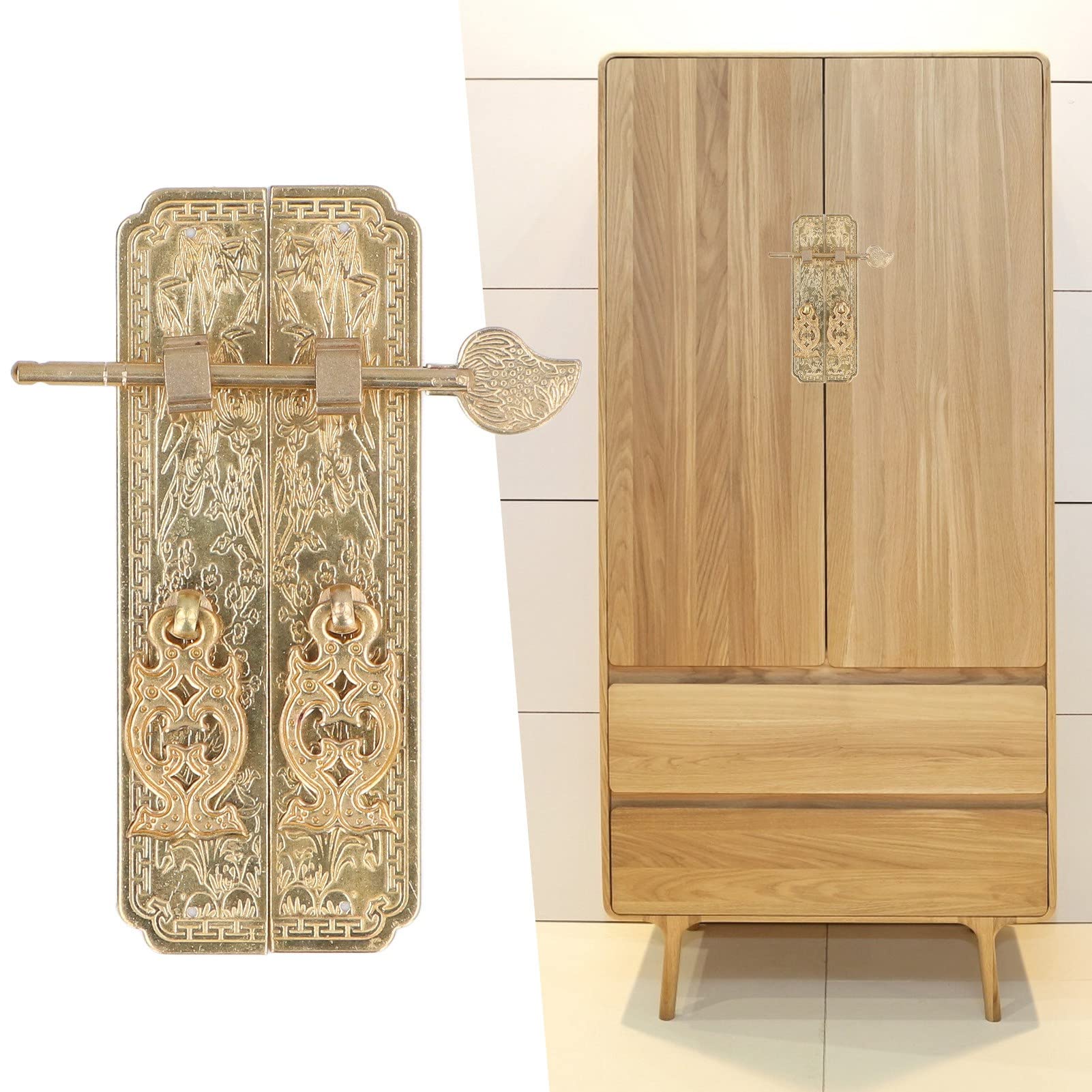 Chinese Antique Cabinet Handles. Cabinet Faceplate Brass Material Elegant Retro Botanical Pattern Decorative Chinese Antique Cabinet Handles for Dressers - Image 4
