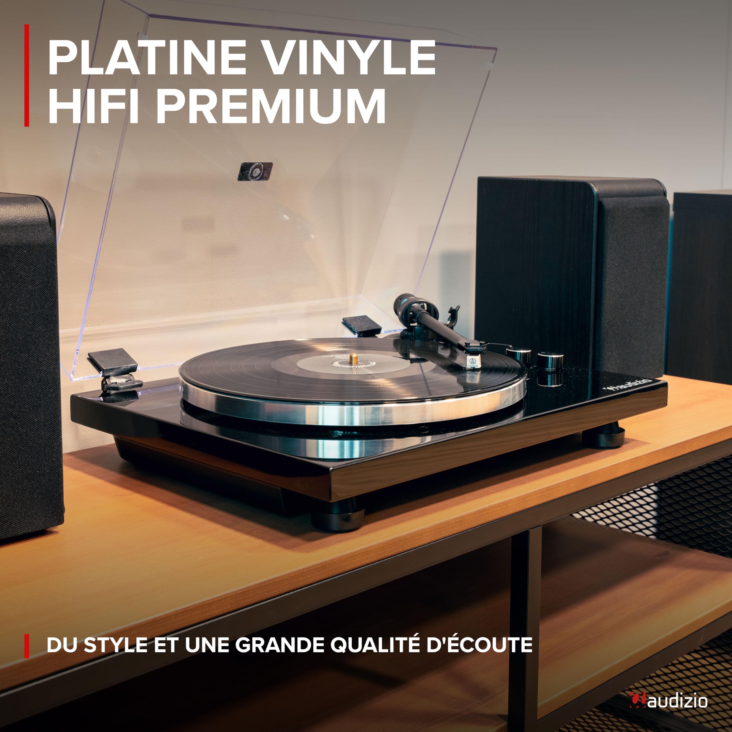 Audizio Toledo Platine Vinyle HiFi Premium Sortie Bluetooth - Noire, 33 et 45 TR/Min, Bras de Lecture Réglable, Cellule Audio Technica, Idéal pour Profiter de Vos Vinyles Préférés