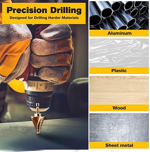 Miniatura 6 de M35 - Juego de brocas escalonadas de cobalto con punzón central automático, de 18 a 1-38 pulgadas, 6 brocas escalonadas para acero inoxidable,