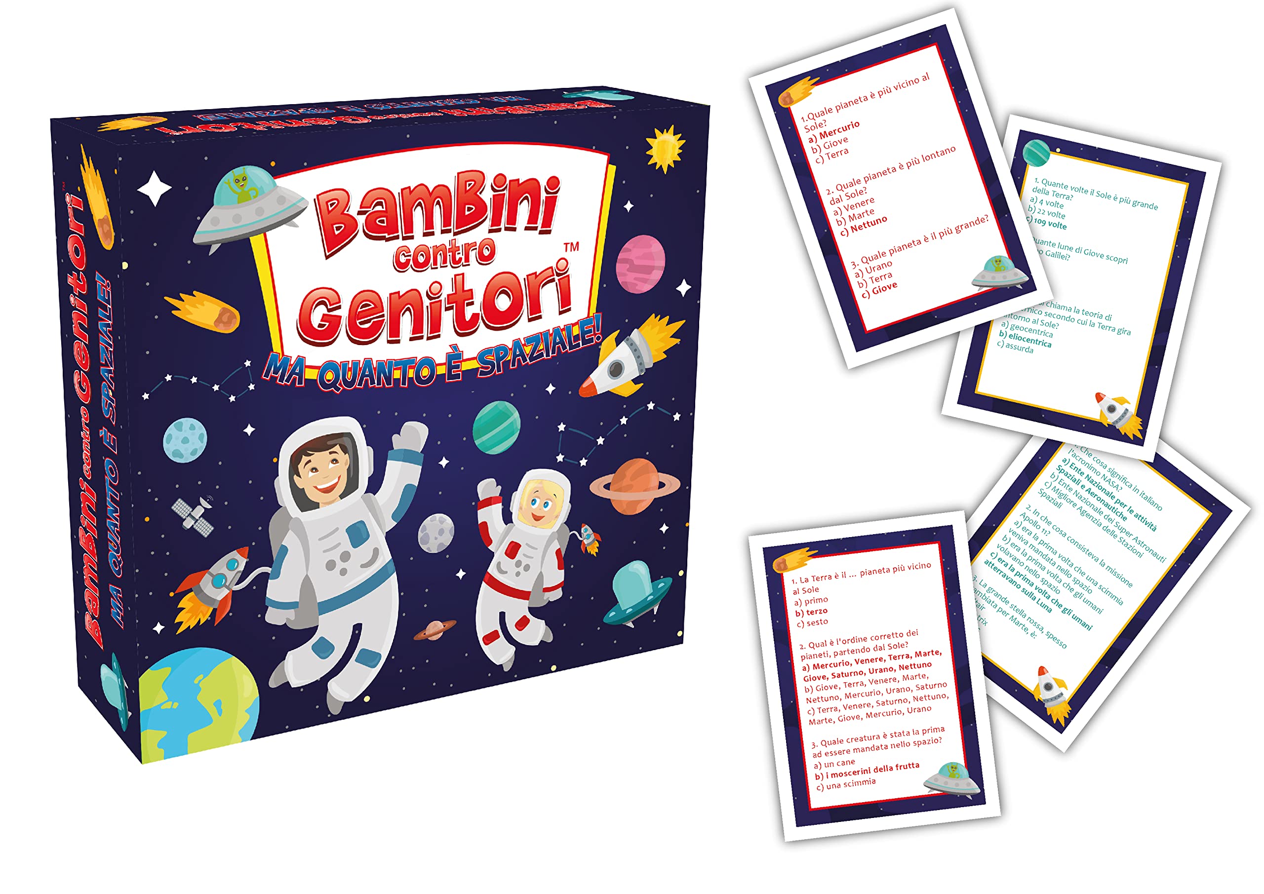 Gioco da Tavolo Quiz Educativo Gioco di Carte per Famiglie Giochi Educativi per Bambini e Adulti | Bambini contro Genitori Ma Quanto é Spaciale | dai 6 Anni