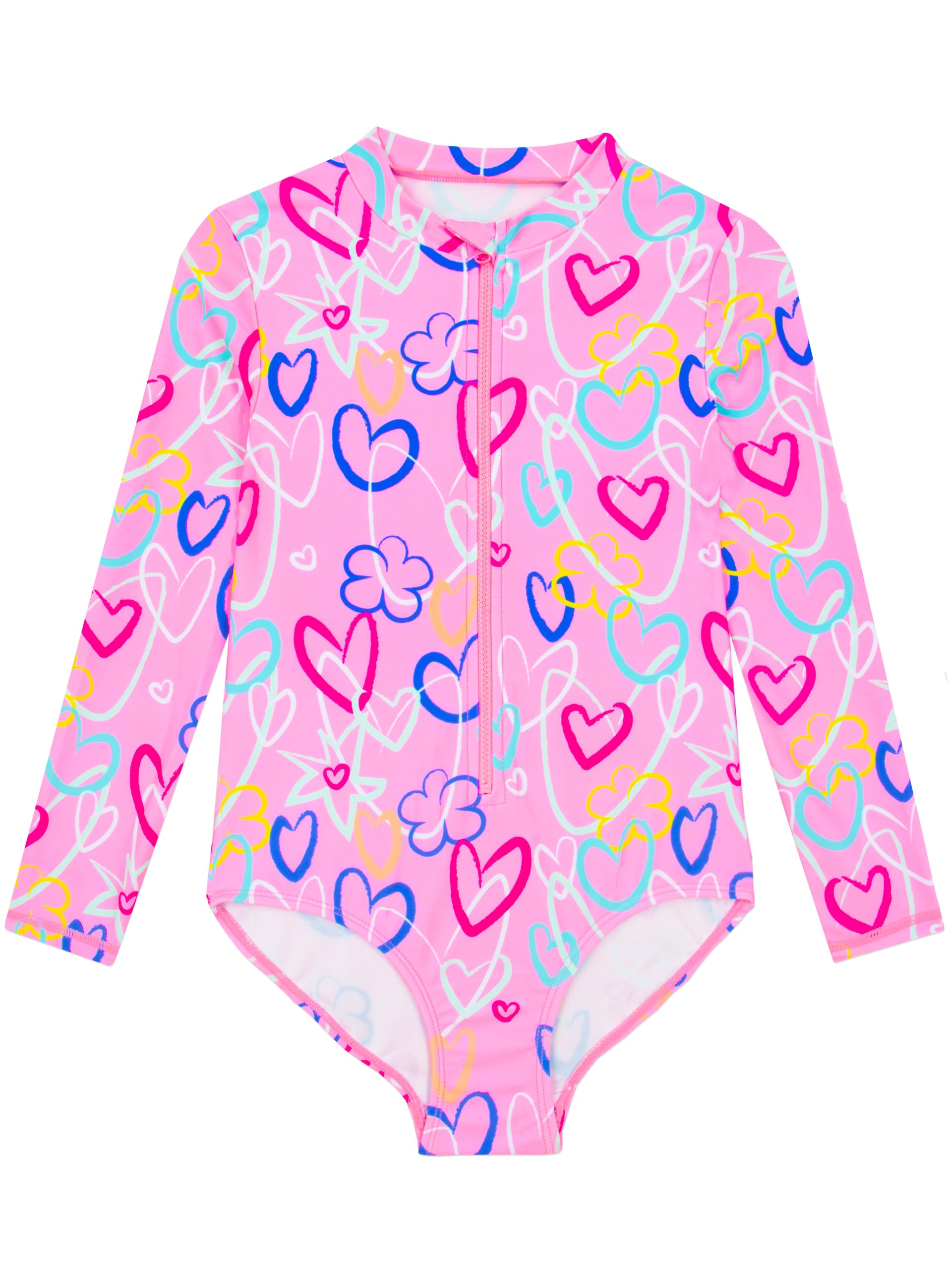 Harry Bear Girls Swimming Costume, Heart Print Girls’ One-Piece Swimsuits, Long Sleeve Kids Swimsuit 5-6 Years