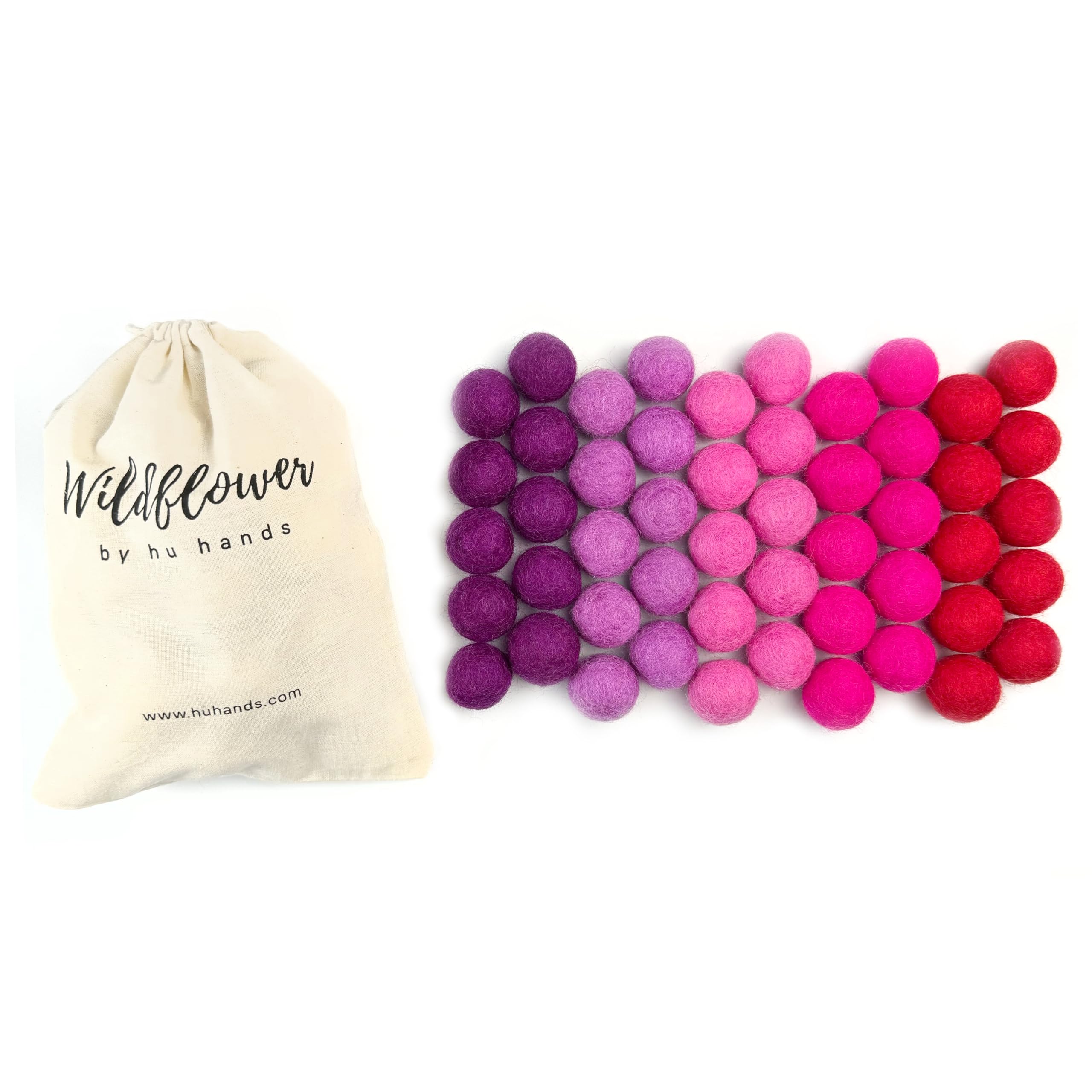 Wildflower by hu hands Hot Love Pink & Purple Felt Balls | (50) Pom Poms Hand Felted in Nepal from 100% NZ Wool for Crafts, Garland, Felting, Decor | .8-1 Inch Pompoms | Muslin Bag Included - Image 2