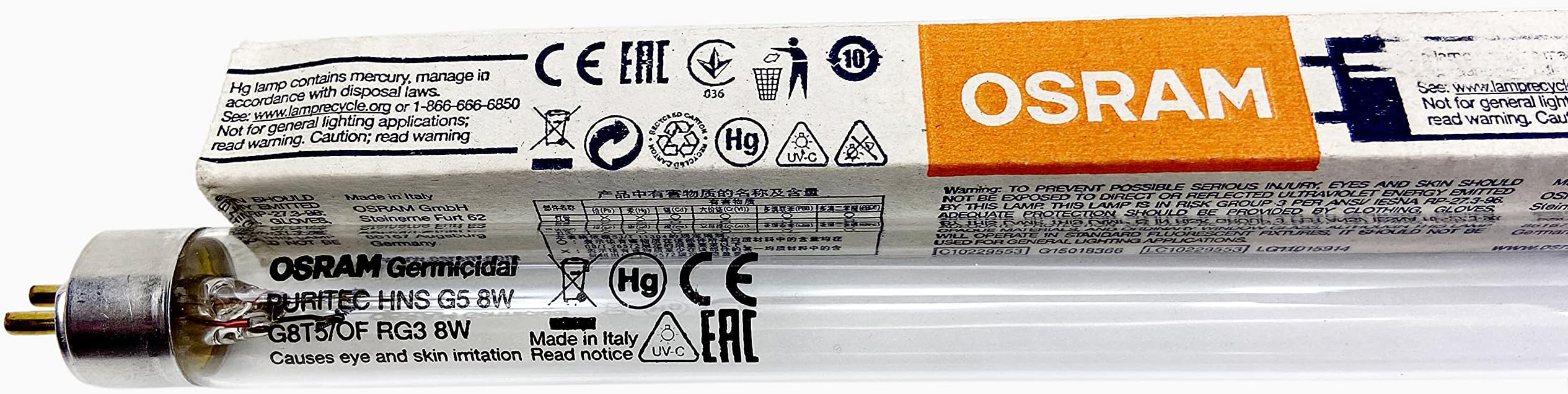 Uvc Germicidal Lamp (Power- 8 Watt, Length-11 Inch), UV Lamp For RO+UV Water Filter, Air Purification Disinfection, Sterilisation (Pack Of 1),Multicolour