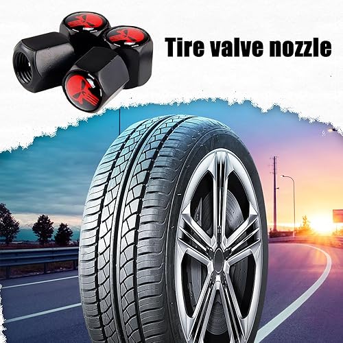 Miniatura 3 de 4 tapas de válvula de neumático de automóvil, cubierta antirrobo de vástago de válvula de calavera con herramientas, universales para la mayoría de