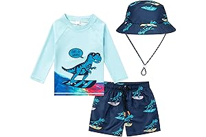 Toddlers and Baby Boys' 3-Piece Swimsuit Trunk Rashguard Set and Sun Hat...