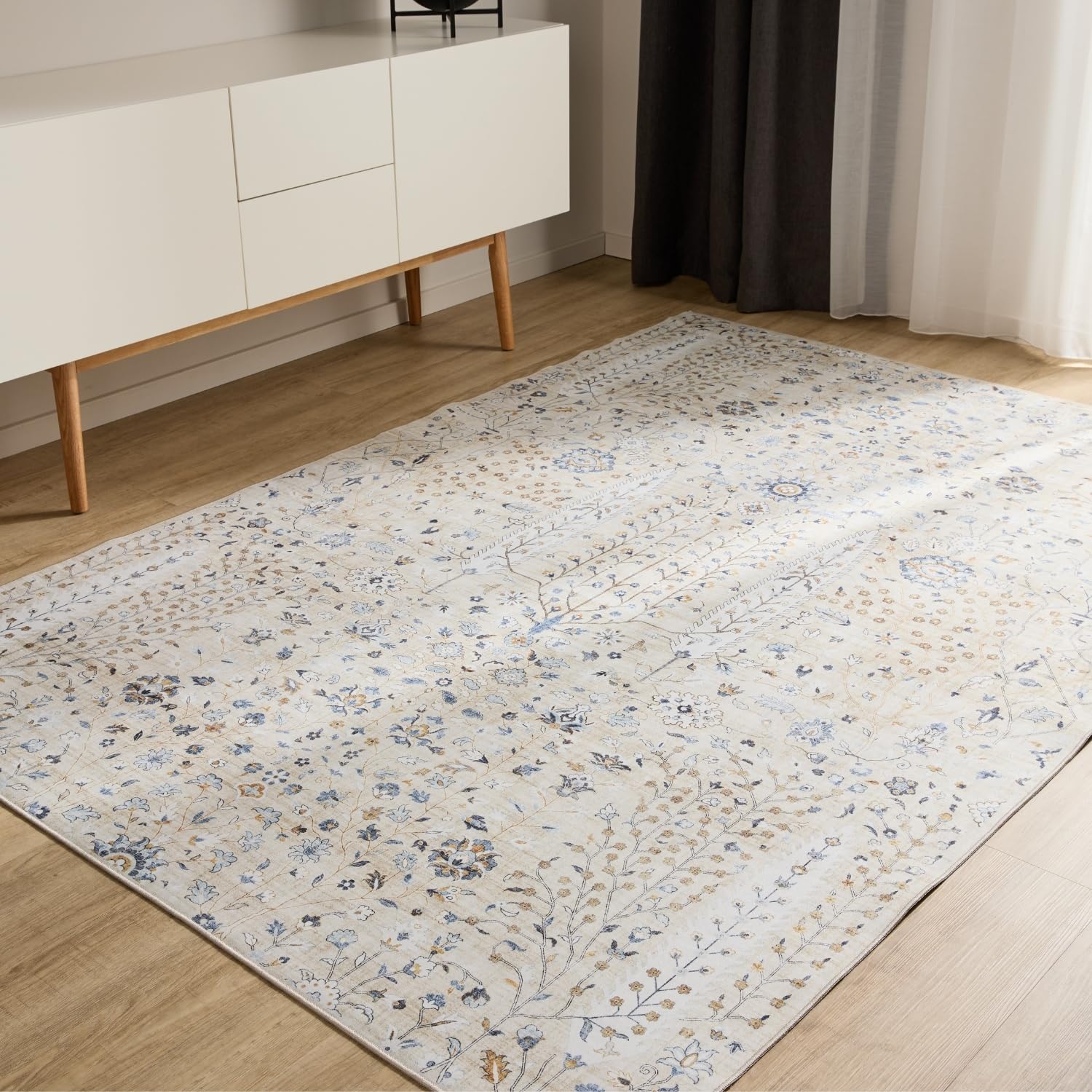benuta Basic Alfombra Salon George - Beige 200x300 cm - Fibra sintética - Lavable - Rectangular & Estilo: Vintage, Elegante, Retro, Abstracto para Sala de Estar, Dormitorio, Entrada