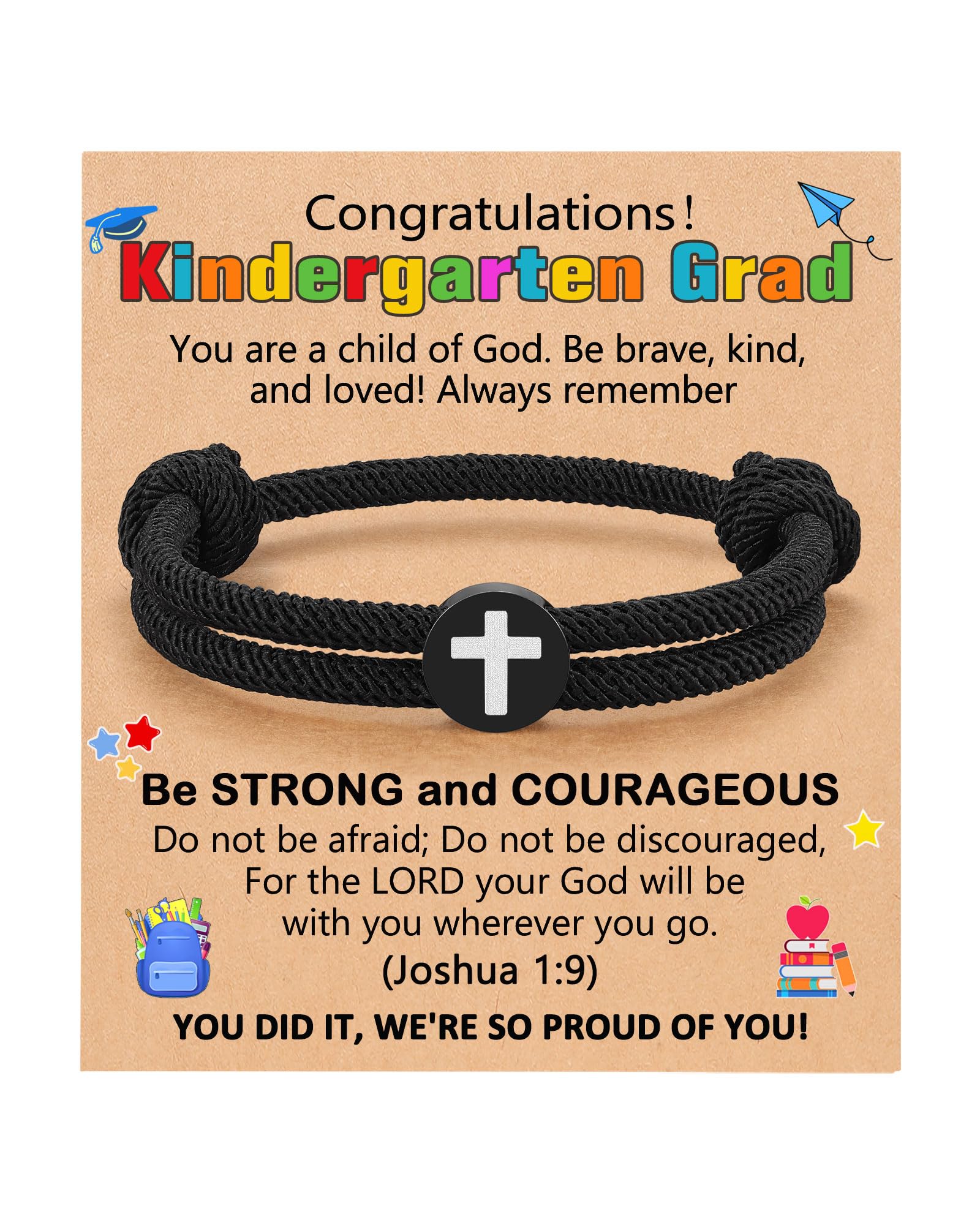 UNGENT THEM Happy Graduation Gifts Adjustable Braided Rope Cross Bracelet Kindergarten 5th 8th Grade Graduation Gifts for Men Boys