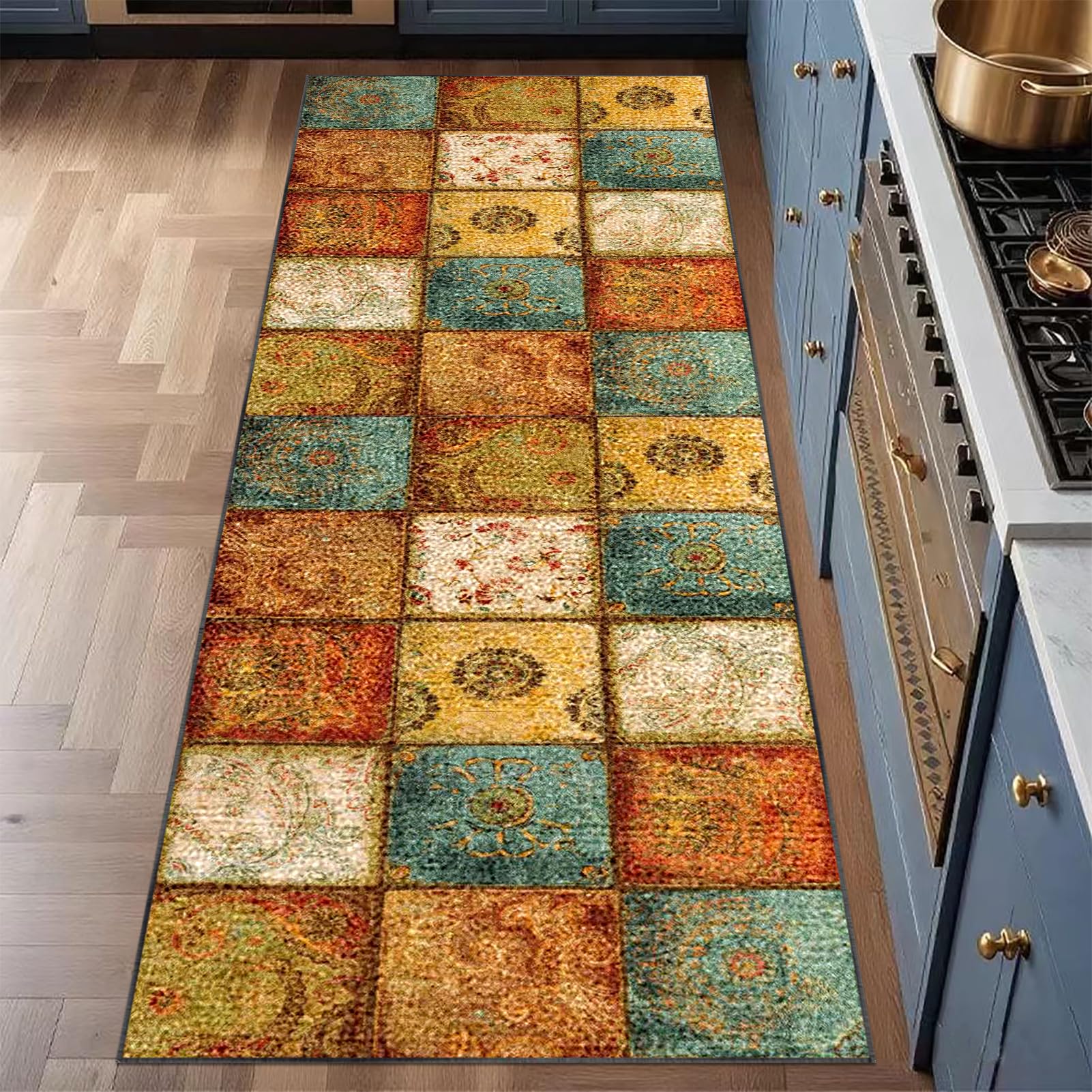 Laegnfho Runner Rug for Hallway Non Slip, Long Hallway Hall Runner, Runner Rugs for Kitchen Mat, Narrow Rugs Washable for Bedroom, Laundry Room, Kitchen, Entrance, Corridor 60 x 110 cm