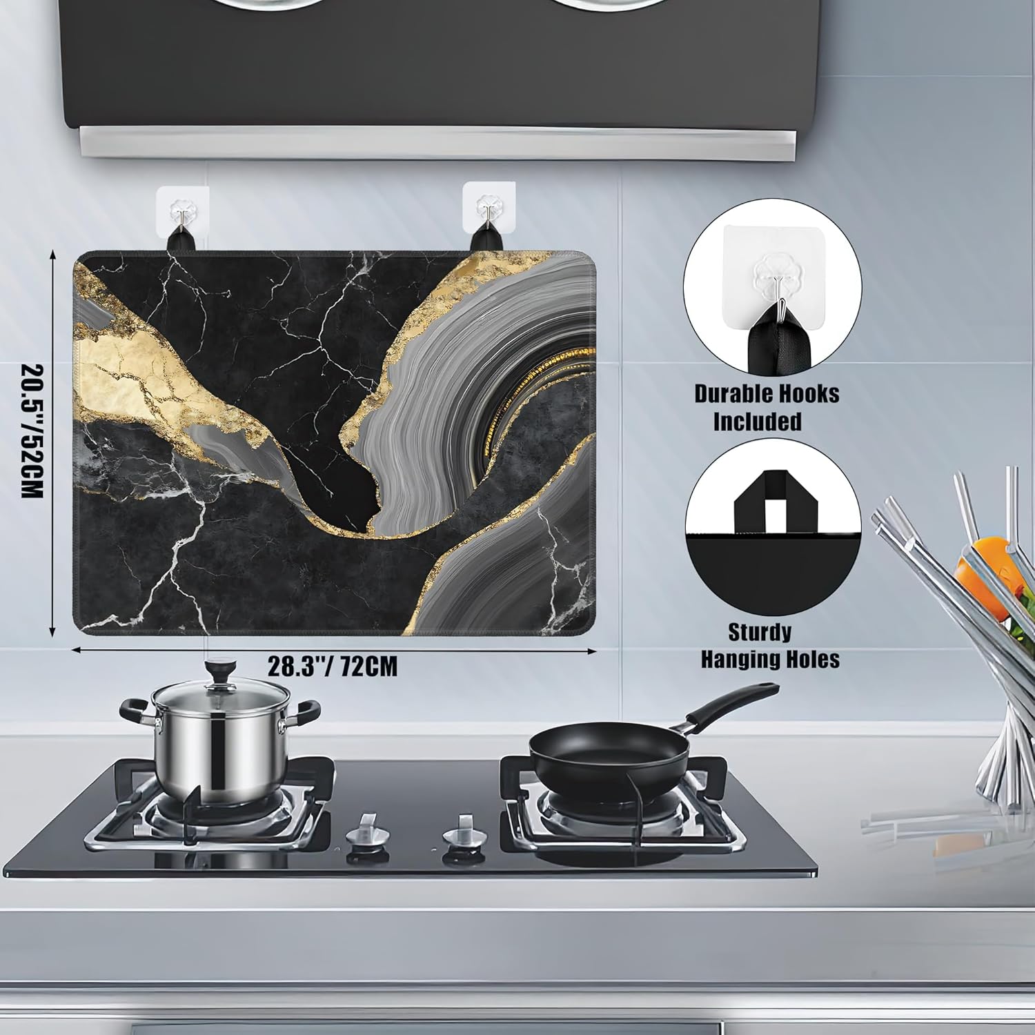 Black Gold Marble Glass Top Stove Cover Protector,Modern Heat Resistant Stove Top Cover, Large Size Range Covers for Electric Stove Countertop Mat, 28 x 20 Inch